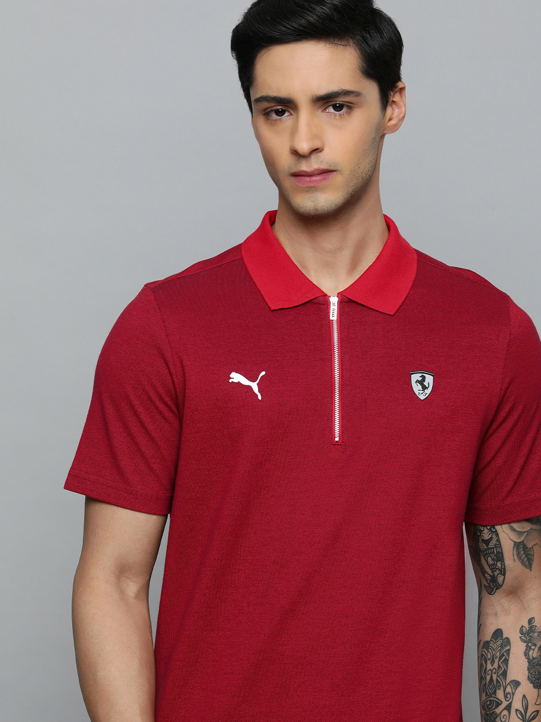 PUMA Motorsport Ferrari Style 2 Tone Brand Logo Polo Regular fit Pure Cotton T-shirt