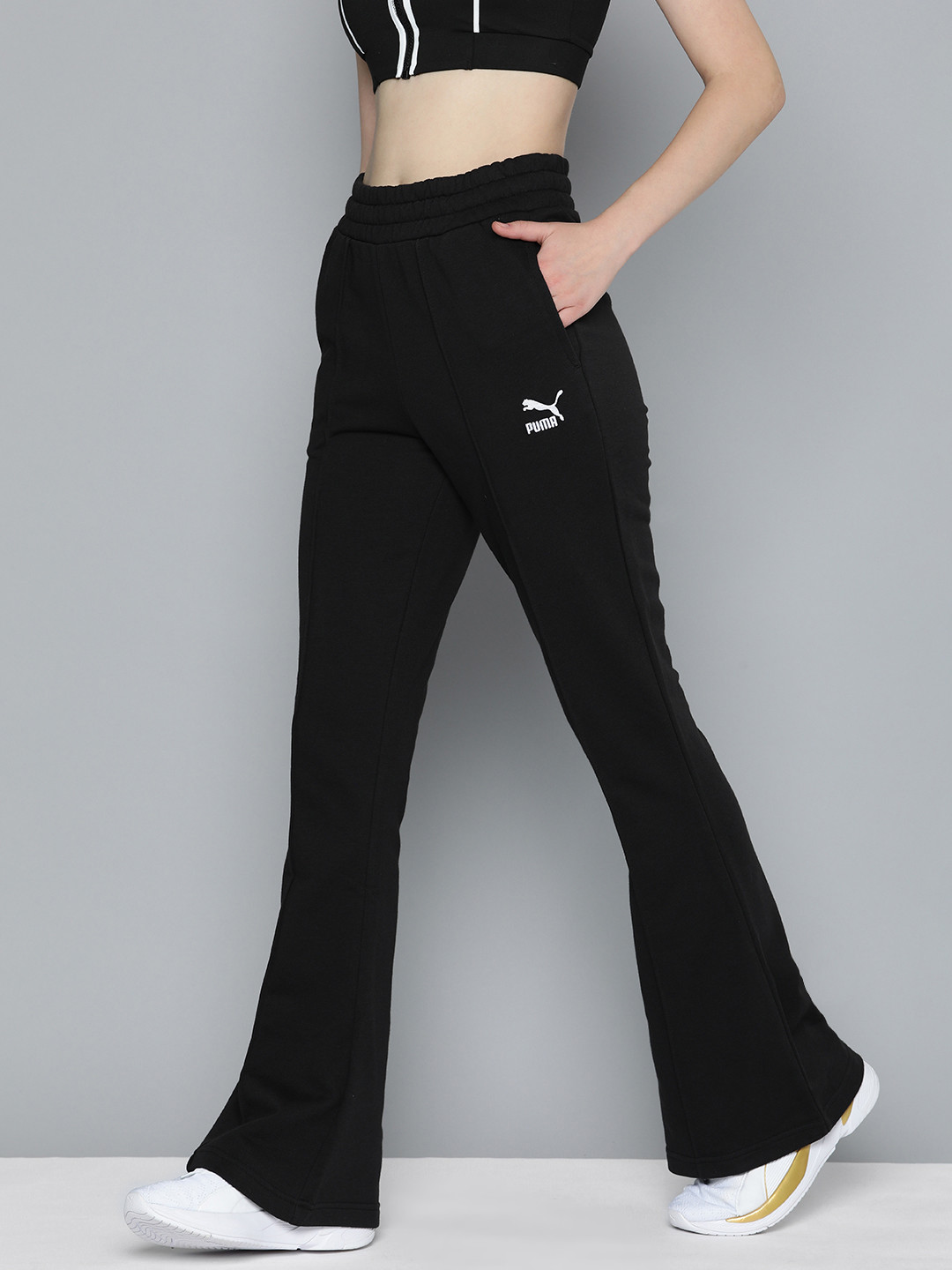 Puma Women CLASSICS Solid Slim Fit Flared Sustainable Track Pants