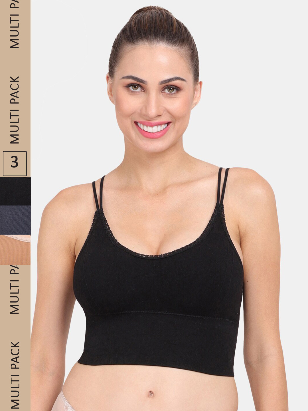 Amour Secret Pack of 3 Seamless Lightly Padded Anti-Odour Sports Bra S8806_Blk_Bwn_Dblu