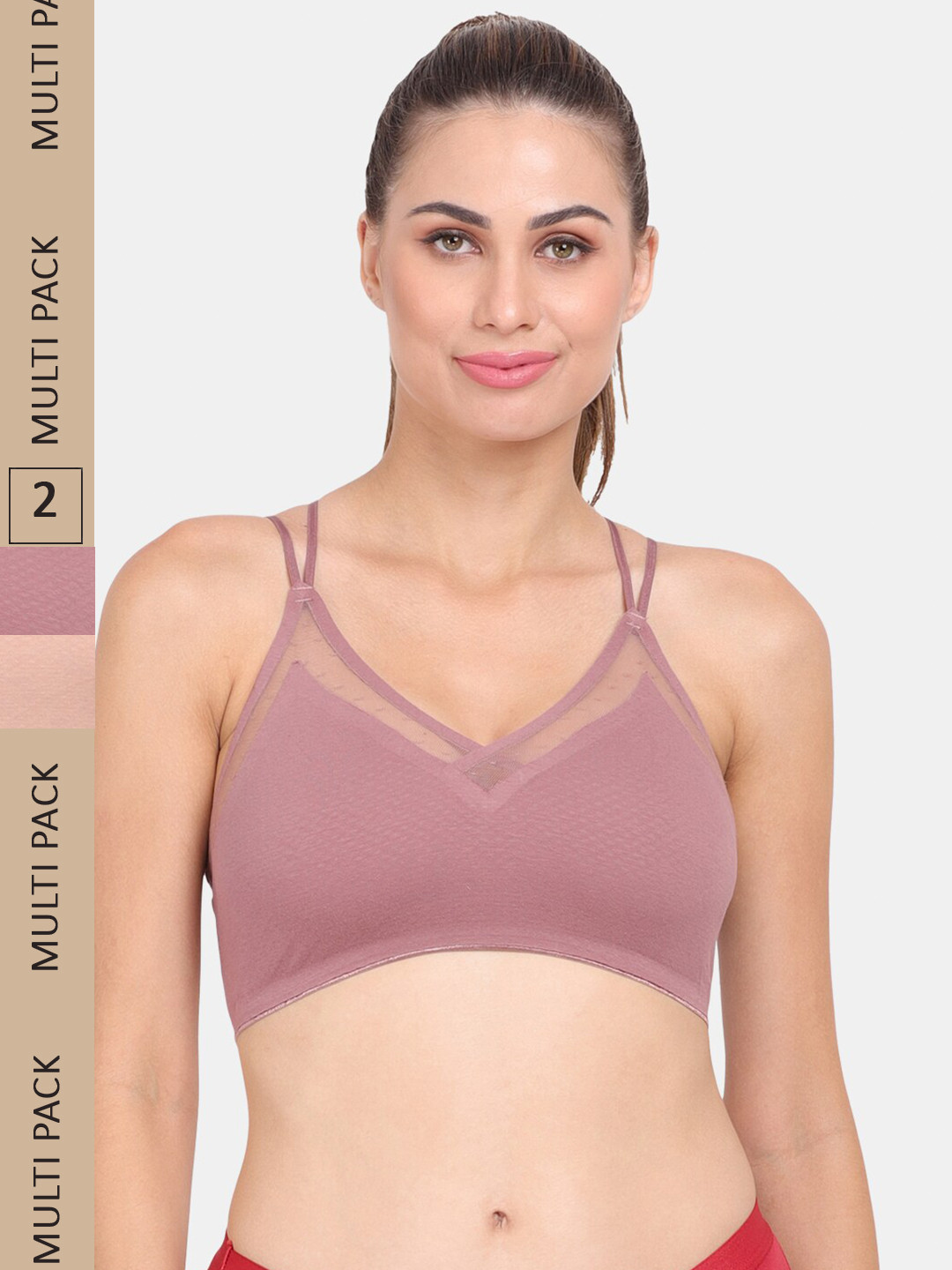 Amour Secret Pack of 2 Seamless Lightly Padded Anti-Odour Sports Bra S6351_Muv_Skn