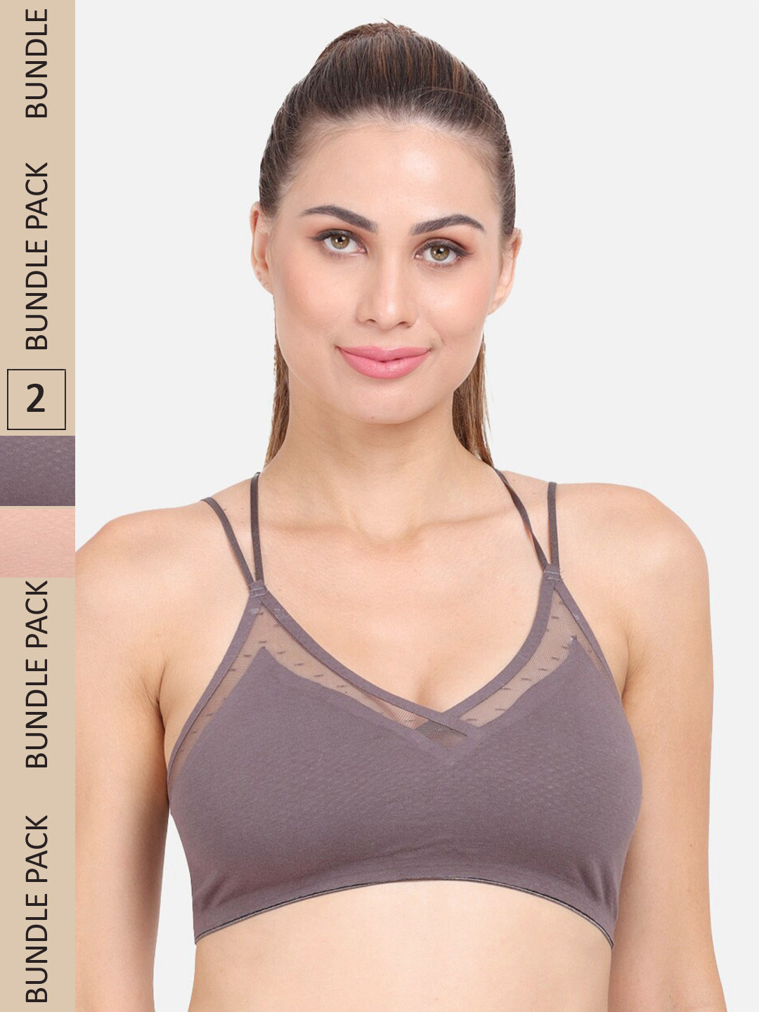 Amour Secret Pack of 2 Lightly Padded Anti-Odour Sports Bra S6351_Dgry_Skn