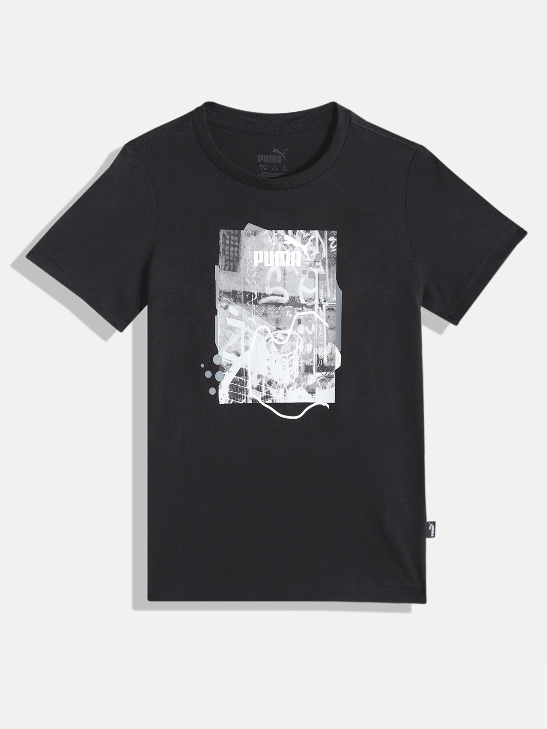 Puma Boys Black Printed Regular Fit Pure Cotton T-shirt