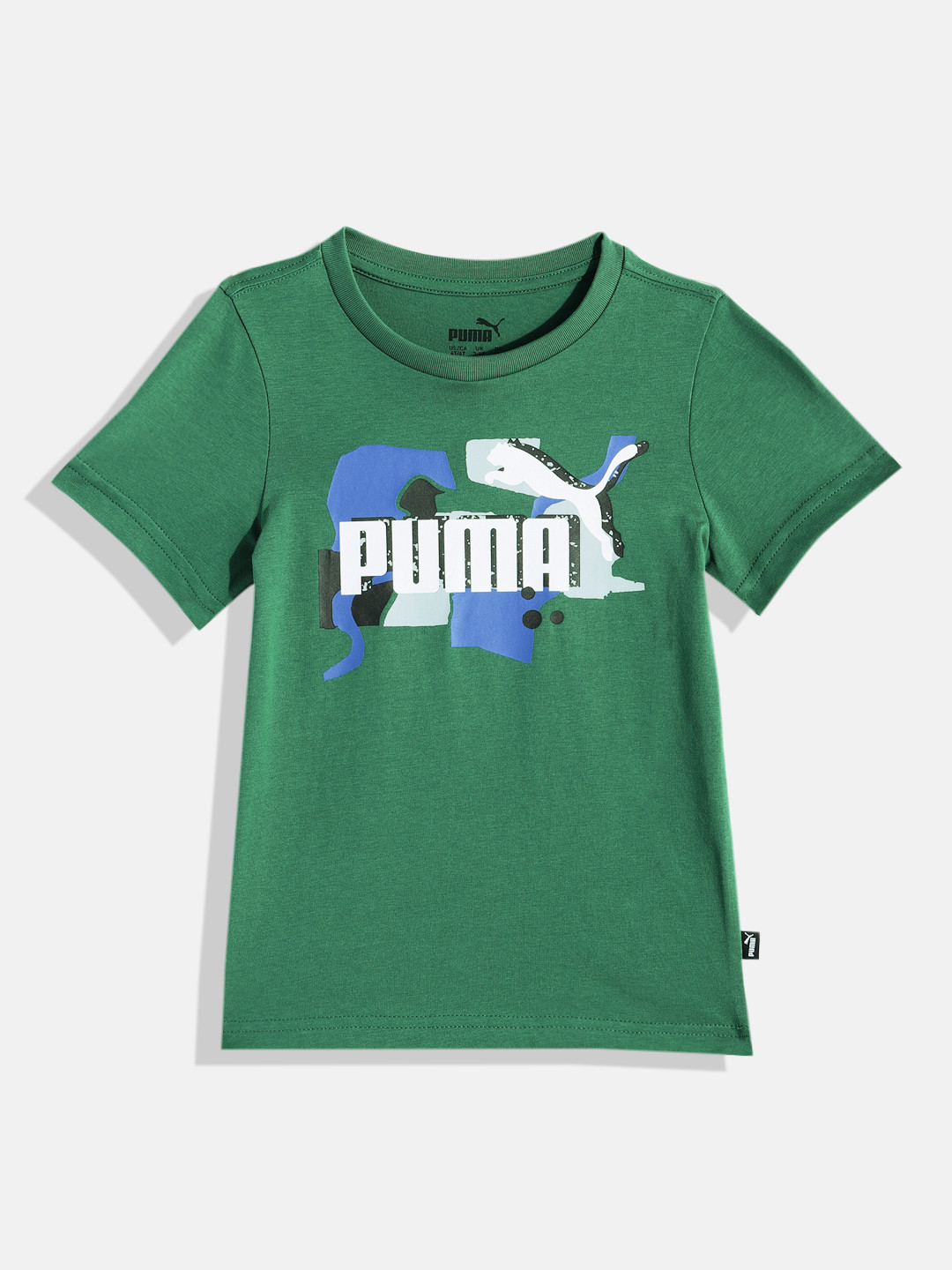 Puma Boys Green Essential Street Art Logo Printed Regular Fit Pure Cotton T-shirt