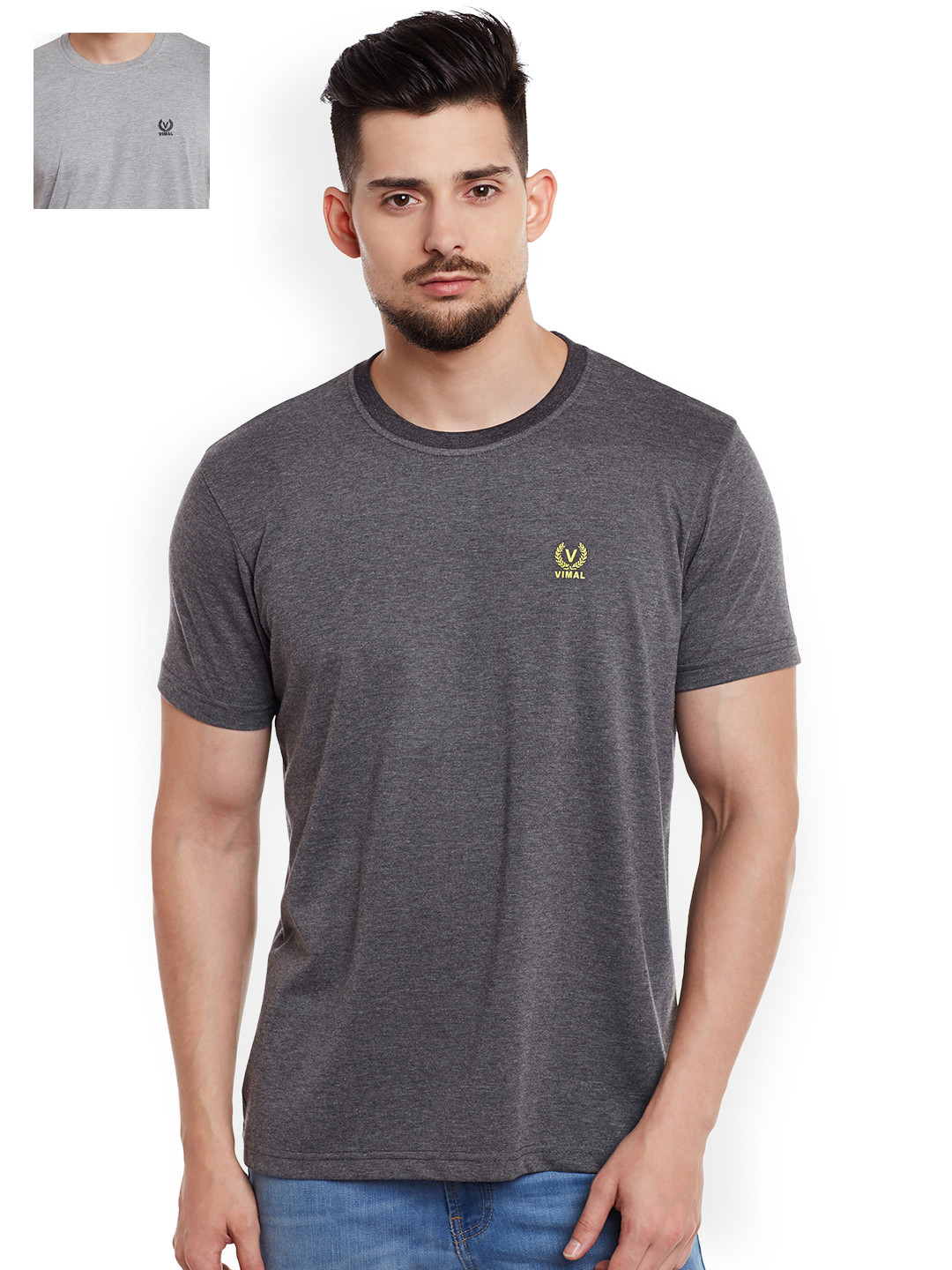 MACK Pack of 2 Grey Pure Cotton T-shirts