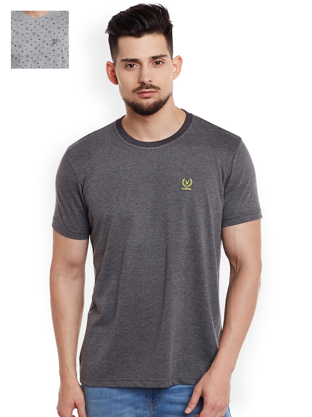 MACK Pack of 2 Grey Pure Cotton T-shirts