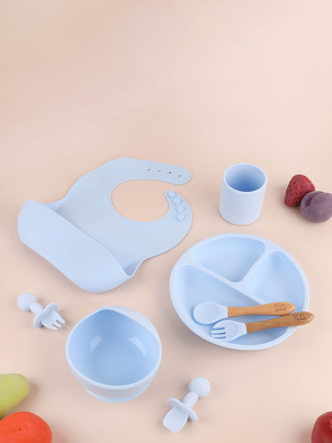 KICKS & CRAWL Kids Sky Blue Silicone Mealtime Utensil Set