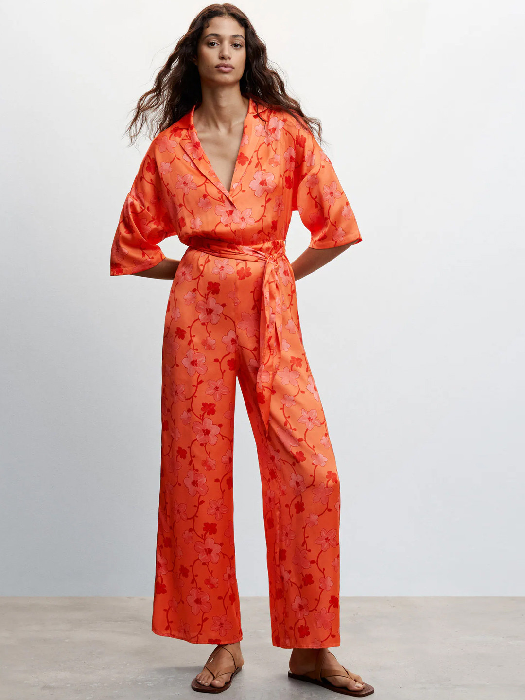 MANGO Floral Printed Satin Sustainable Jumpsuit
