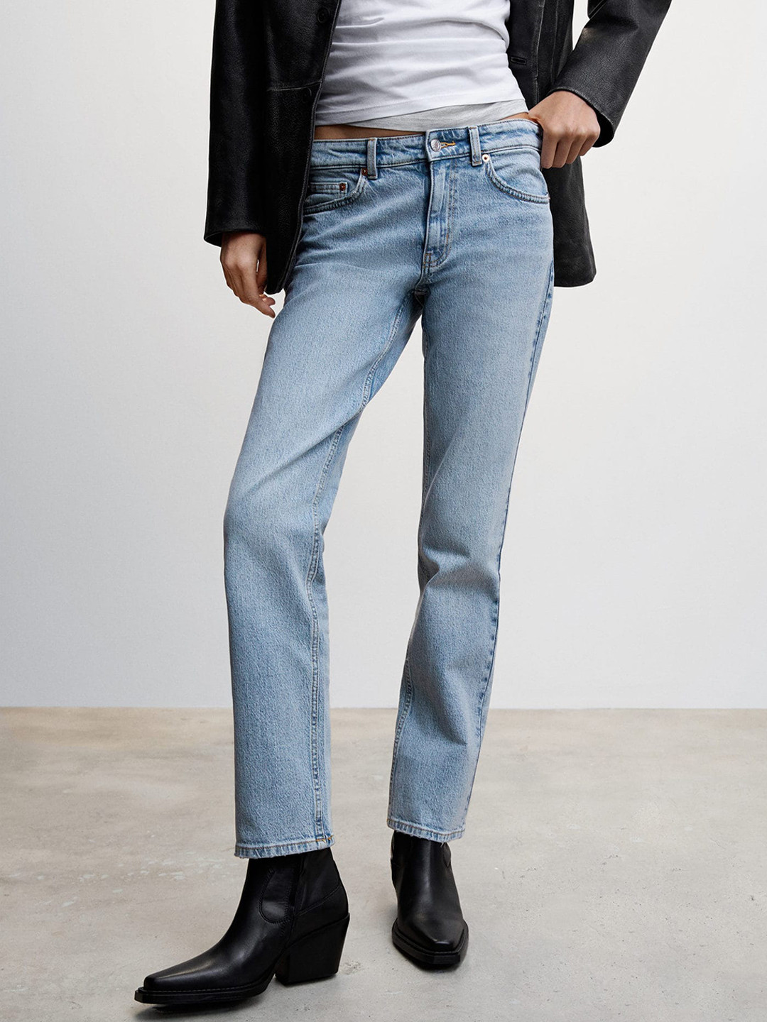 MANGO Straight Fit Mid Rise Jeans