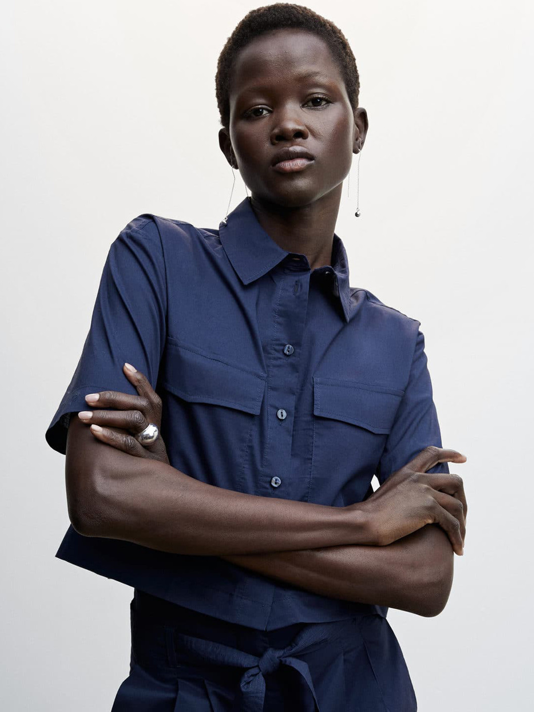 MANGO Pure Cotton Flap Pocket Detail Crop Shirt