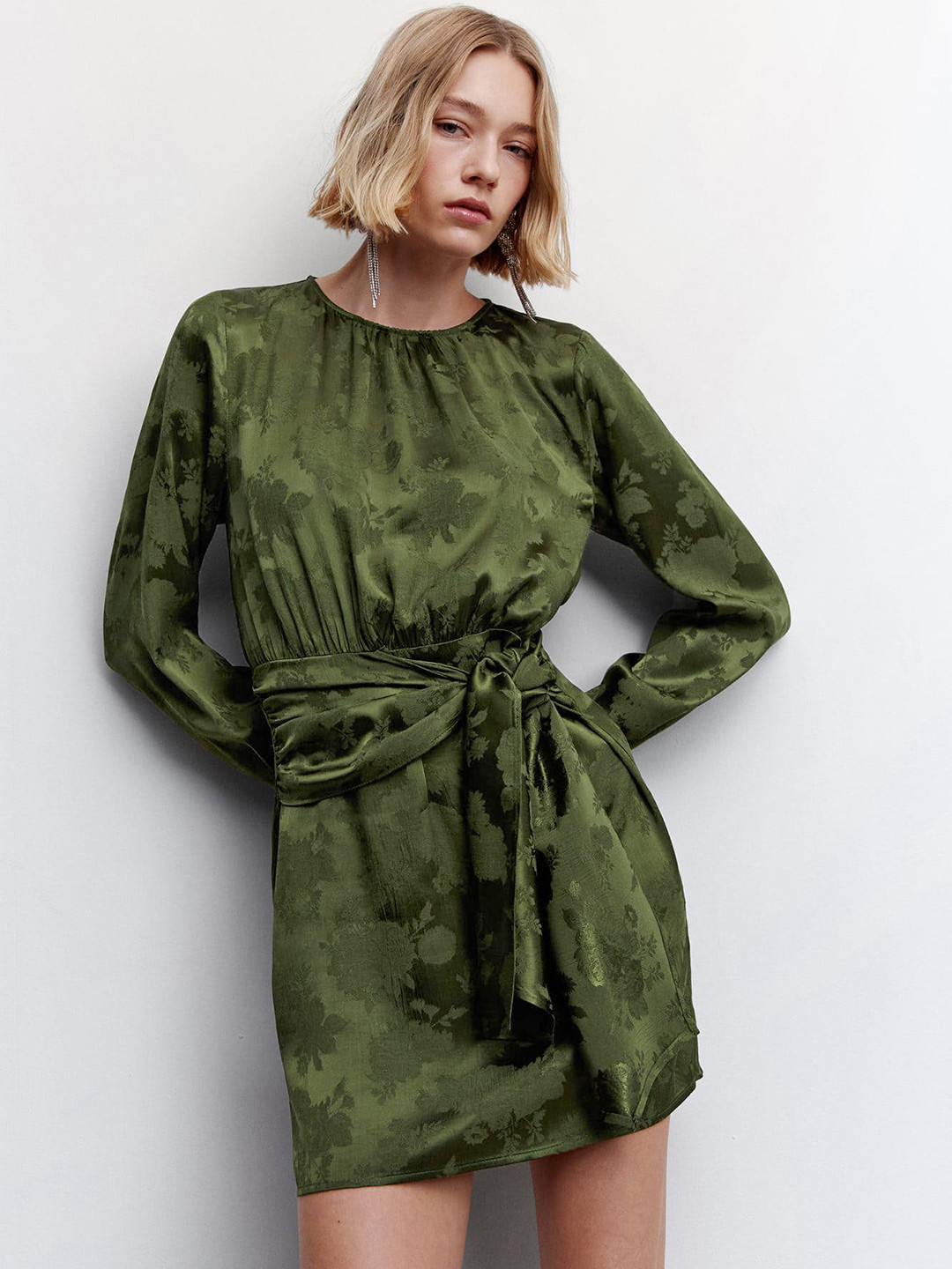 MANGO   Floral Design Satin A-Line Mini Dress