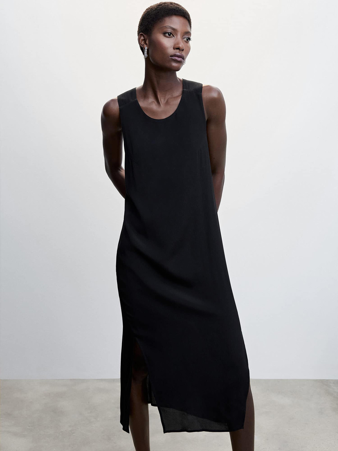 MANGO Scoop Neck Sheath Midi Dress