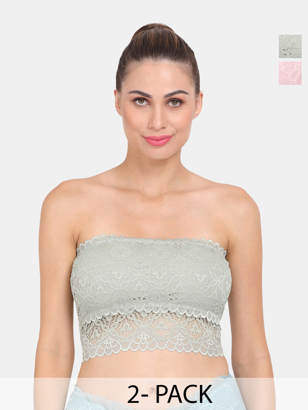 Amour Secret Pack of 2 Lightly Padded Non-Wired Seamless Strapless Lace Bandeau Bra