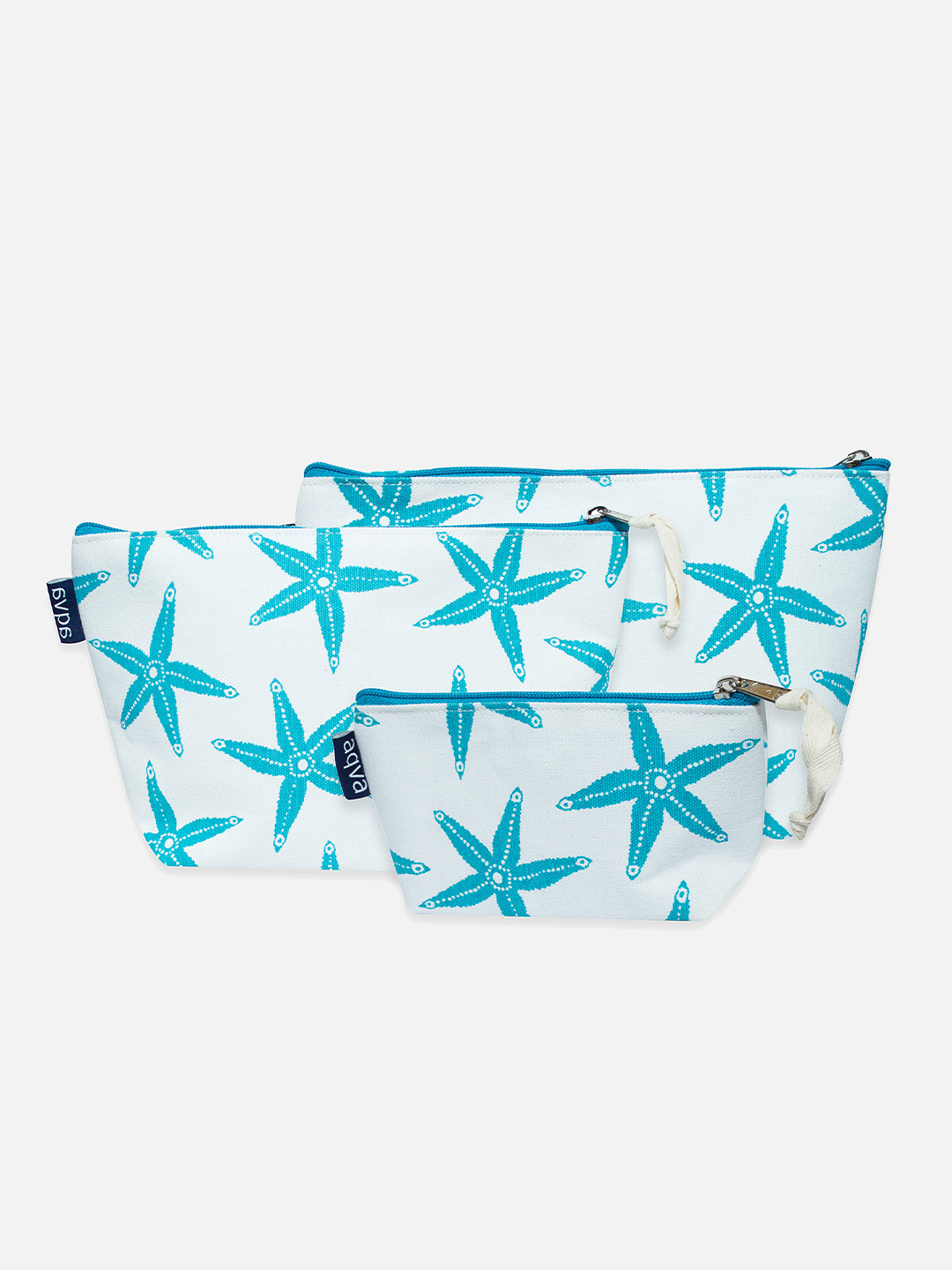 AQVA Set Of 3 Star Fish Printed Travel Pouches