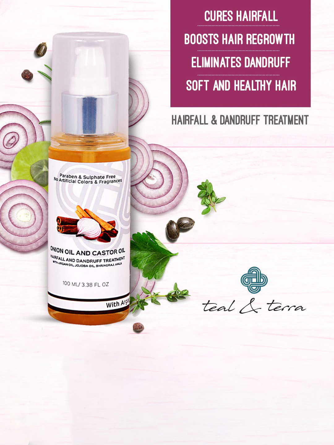 teal & terra Onion Castor Hair Oil for Hair Fall & Dandruff Treatment - 100 ml