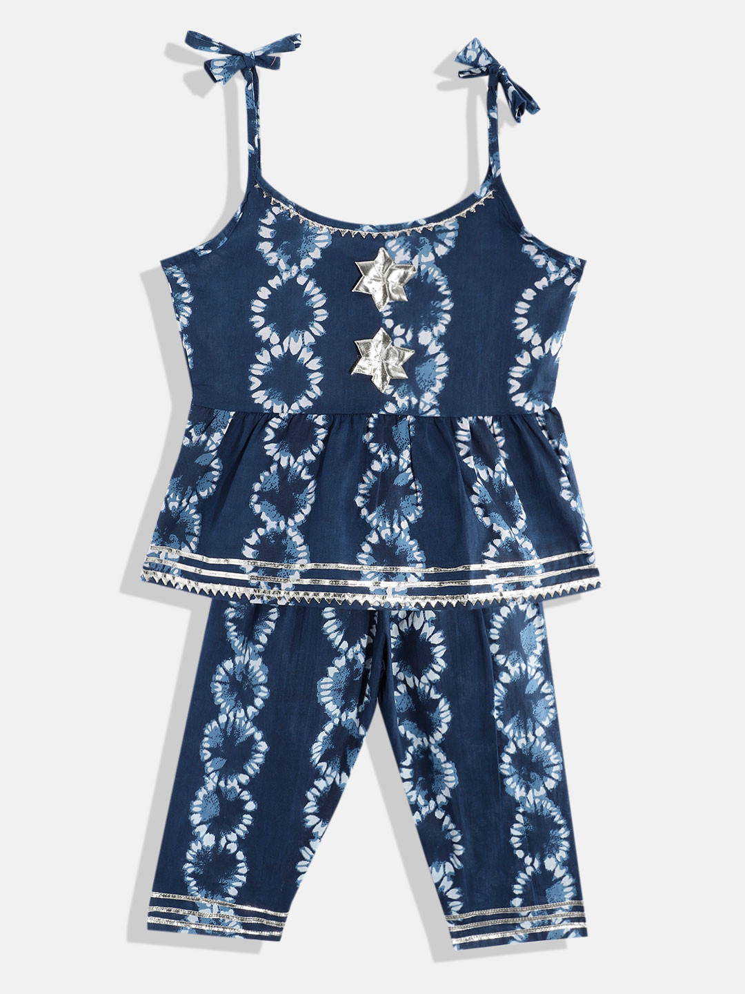 Readiprint Girls Bandhani Dyed Empire Gotta Patti Pure Cotton Kurti With Pyjamas