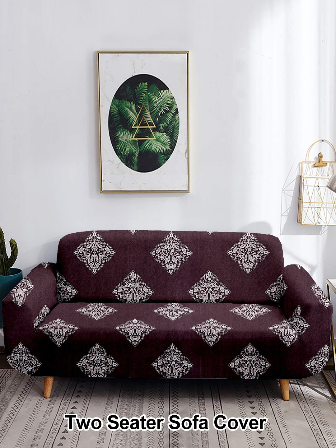 Aura Brown & White Ethnic Motif Printed 2-Seater Sofa Covers