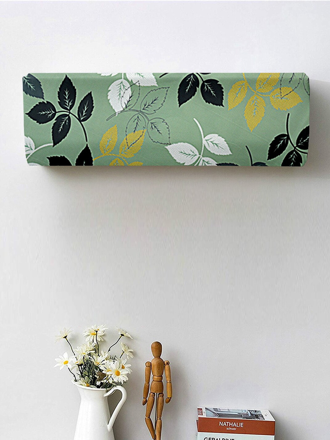 Cortina Green & Yellow Leaf Printed Air Conditioner Cover