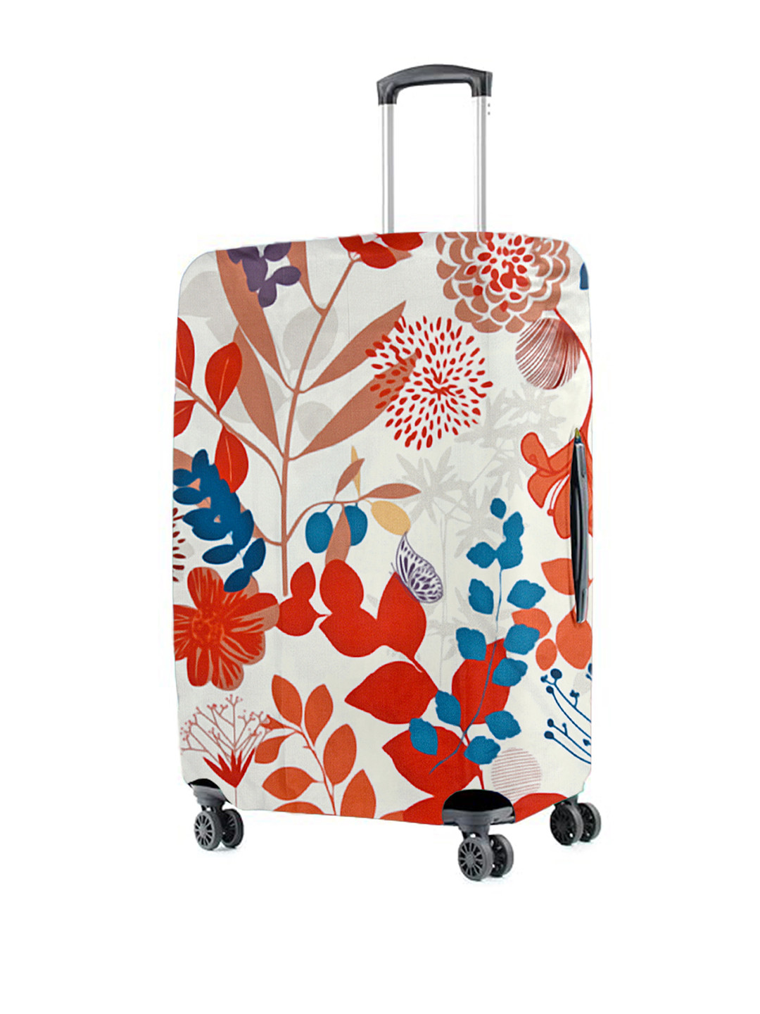 Cortina White & Red Floral Printed Protective Small Trolley Bag Cover