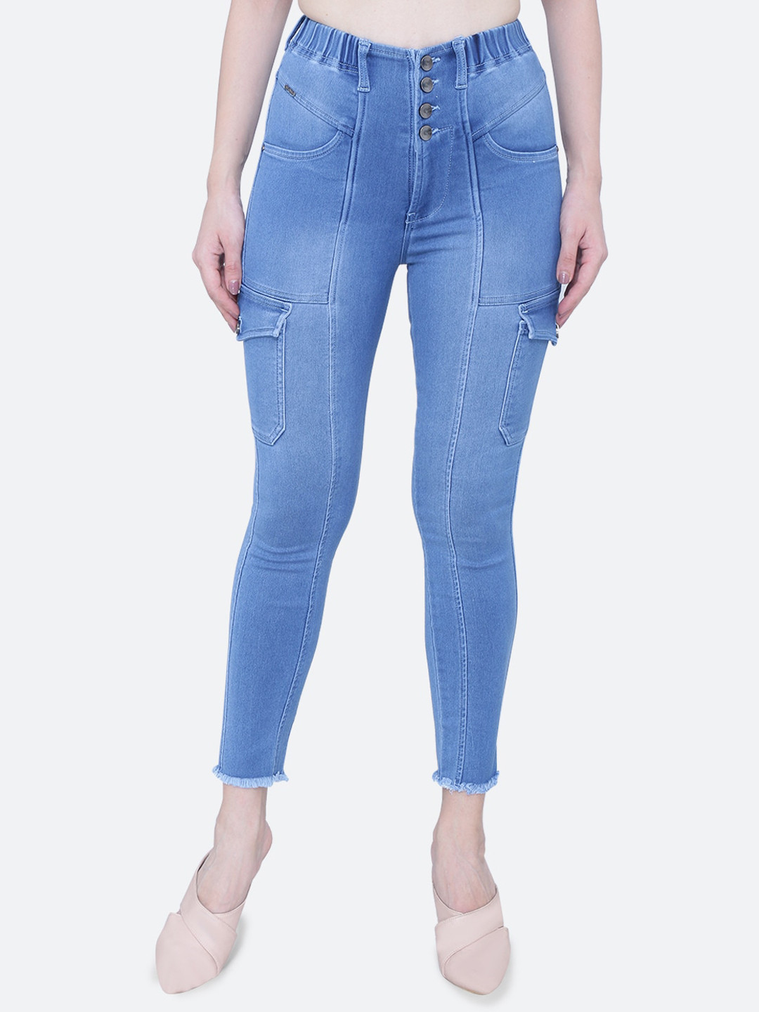 FCK-3 Women Veronica Skinny Fit High-Rise Low Distress Light Fade Stretchable Jeans
