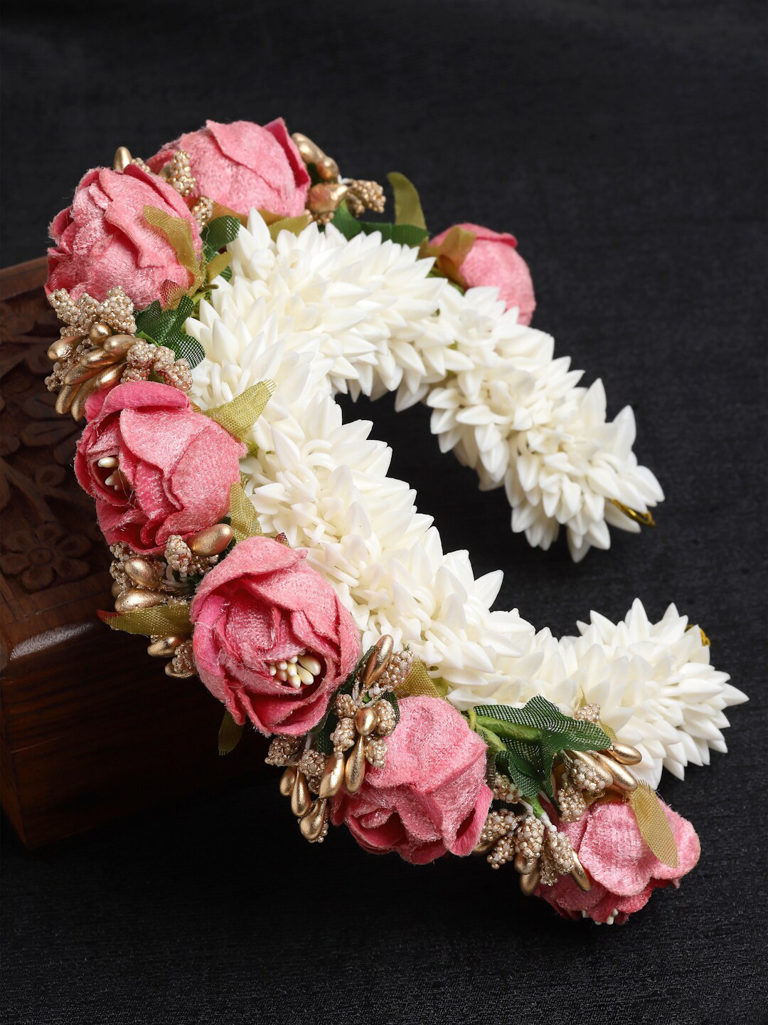 Sanjog Women Pink & Gold-Toned Embellished Juda Gajra Bun Hair Accessory