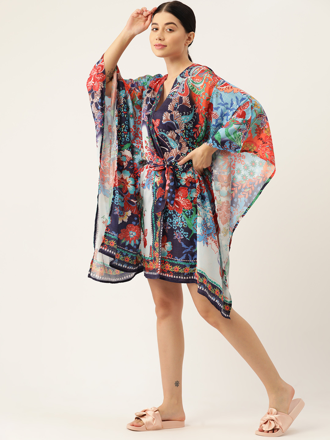 ETC Floral Printed Satin Finish Robe