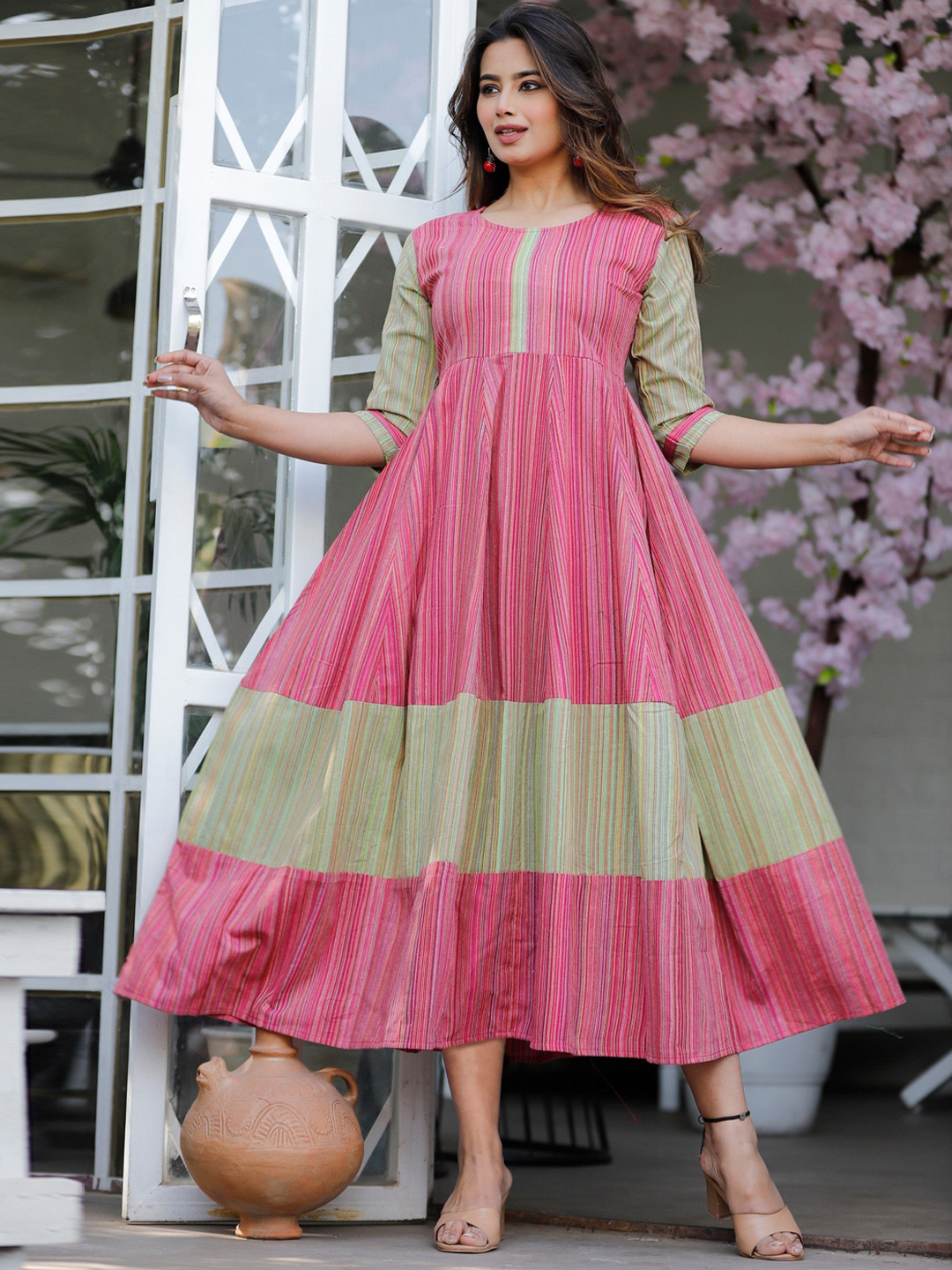 Sanganeri Kurti Colourblocked Wool A-Line Dress