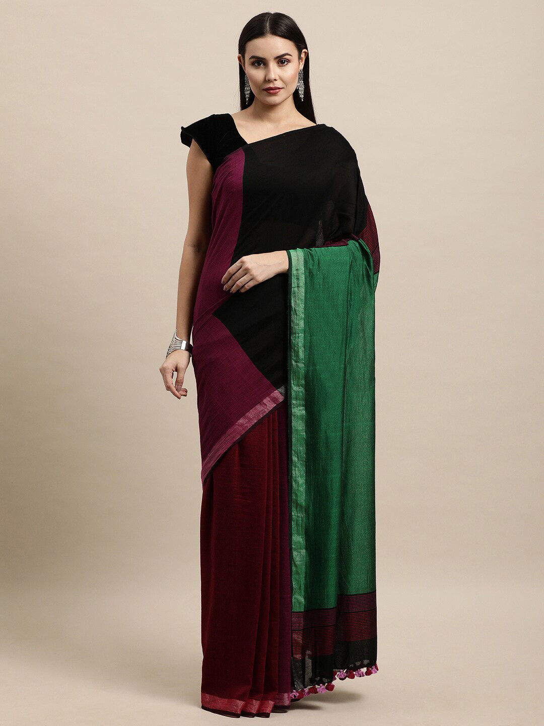 ArtEastri Colourblocked Pure Cotton Taant Saree