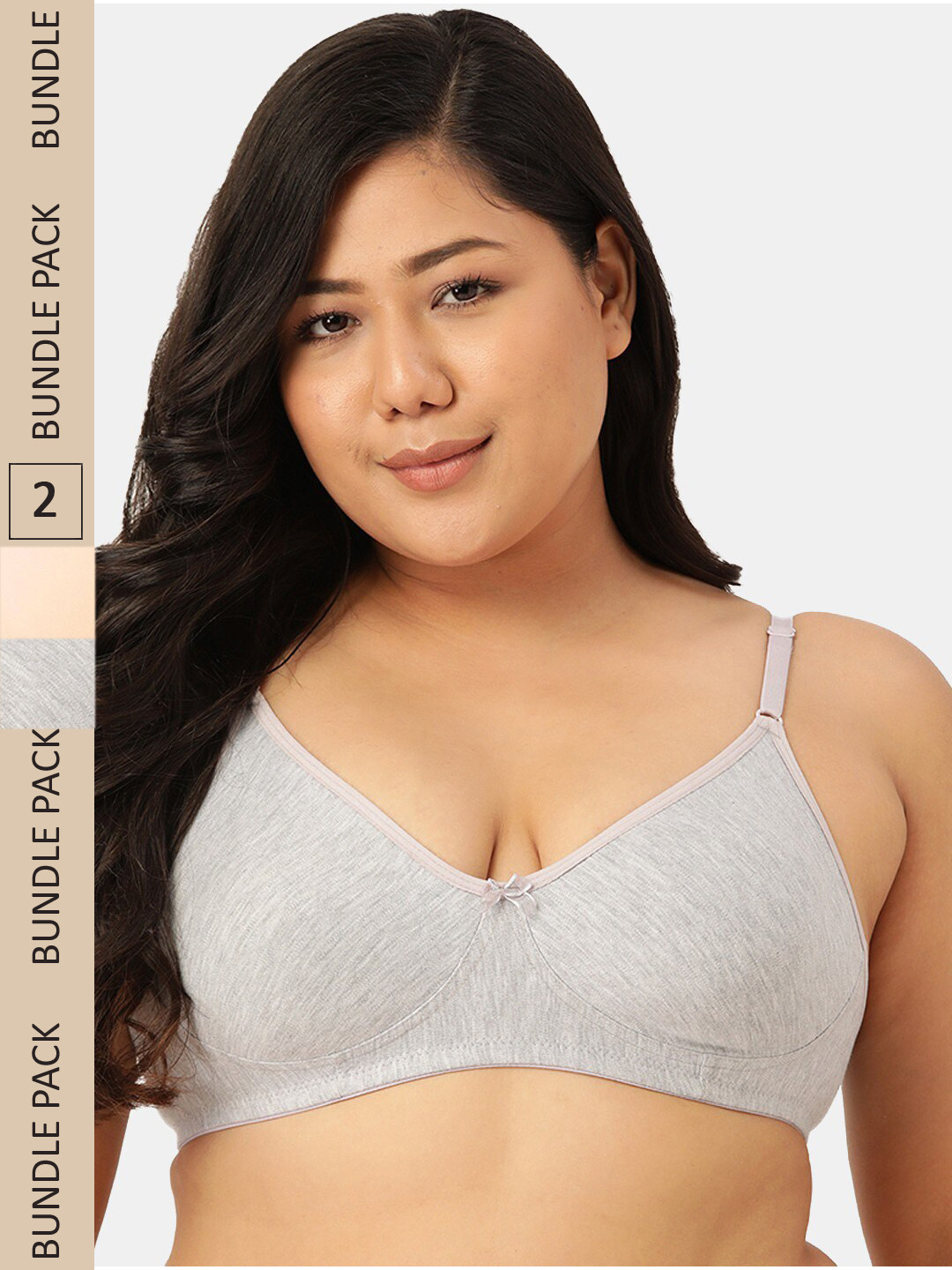 Sztori Pack of 2 Cotton Seamless Non-Padded Bra SZ-P-COOL-SKN-M.GR-2