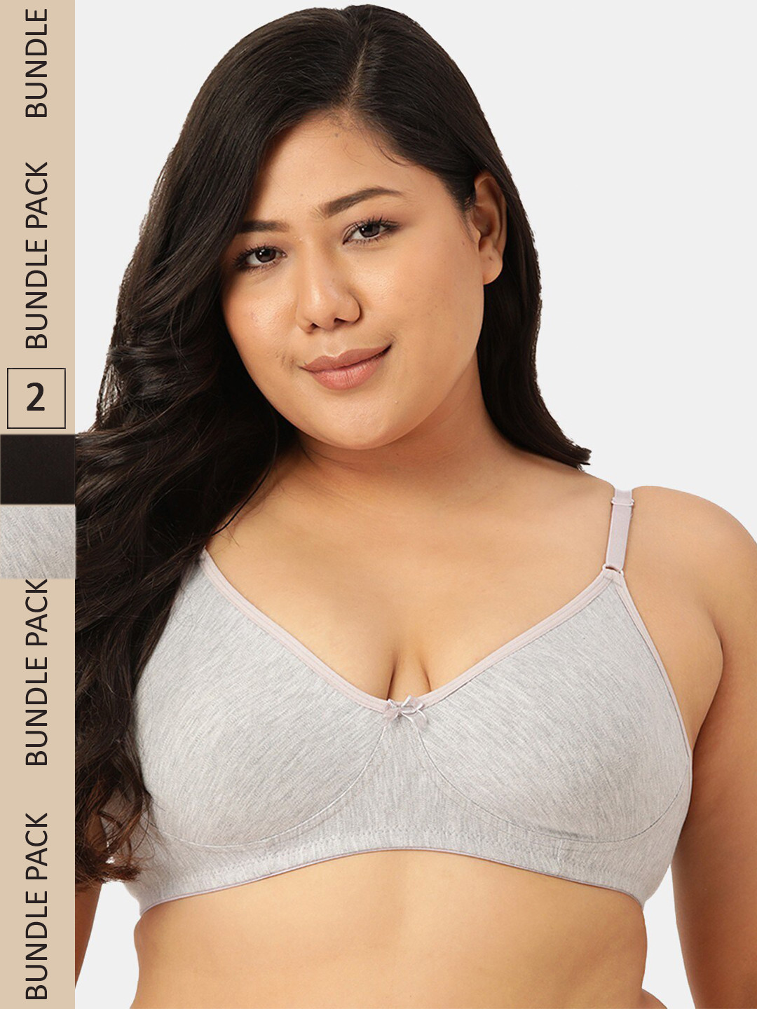 Sztori Pack of 2 Seamless Cotton Non-Padded Bra SZ-P-COOL-BLK-M.GR-2
