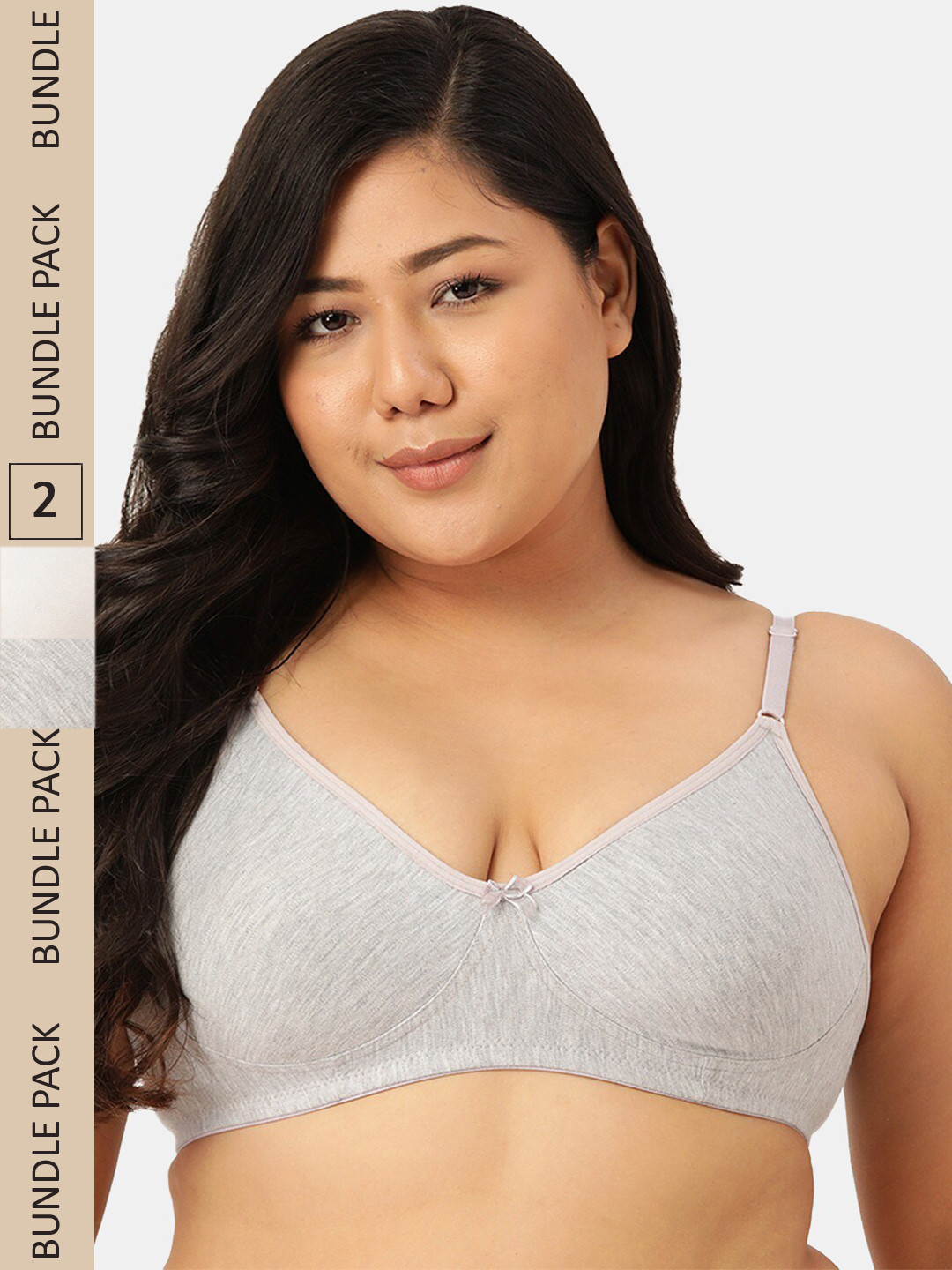 Sztori Pack of 2 Cotton Seamless Non-Padded Bra SZ-P-COOL-WHT-M.GR-2
