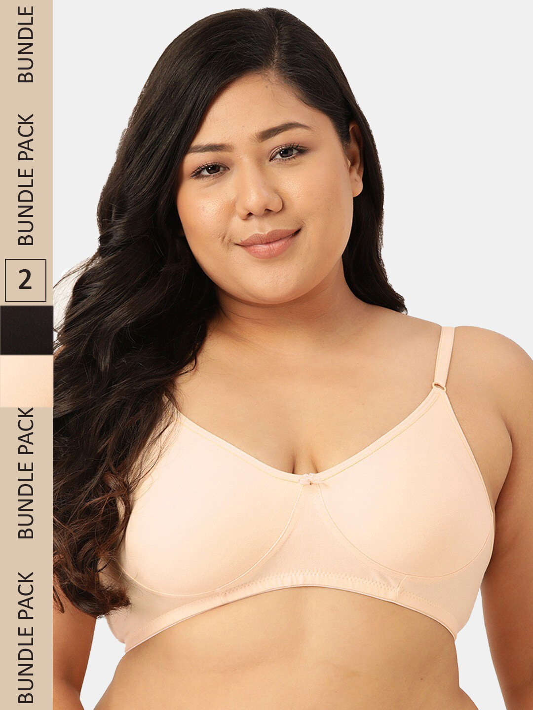Sztori Pack of 2 Cotton Seamless Non-Padded Bra SZ-P-COOL-BLK-SKN-2