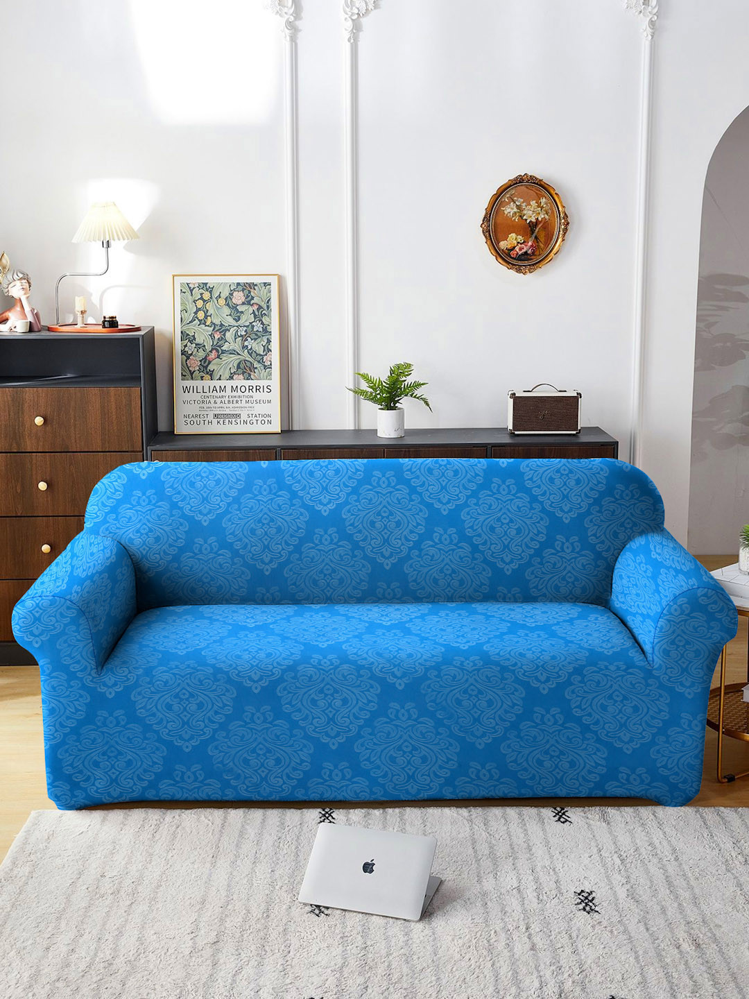 Cortina Non-Slip & Stretchable Geometric Polyester Straight 3 Seater Sofa Cover-73x91In