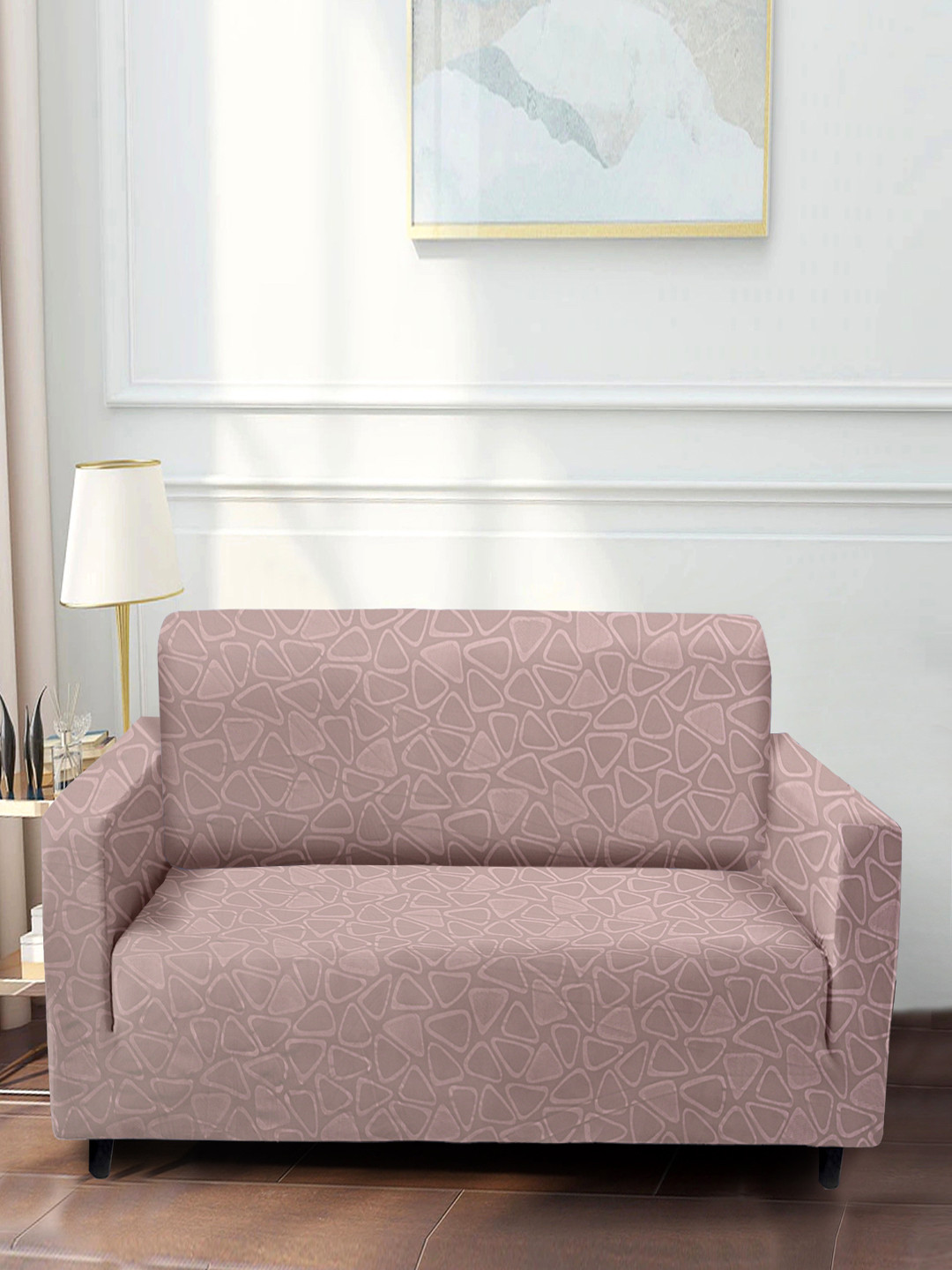 Cortina Pink Geometric Printed 2-Seater Sofa Cover