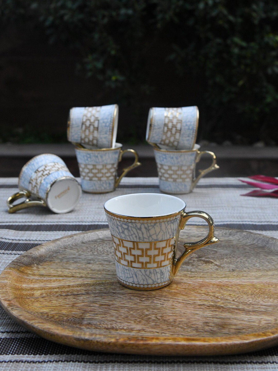 Femora Dhruvam Name Personalised White Geometric Bone China Microwave Safe 6 Piece Cups-160ml