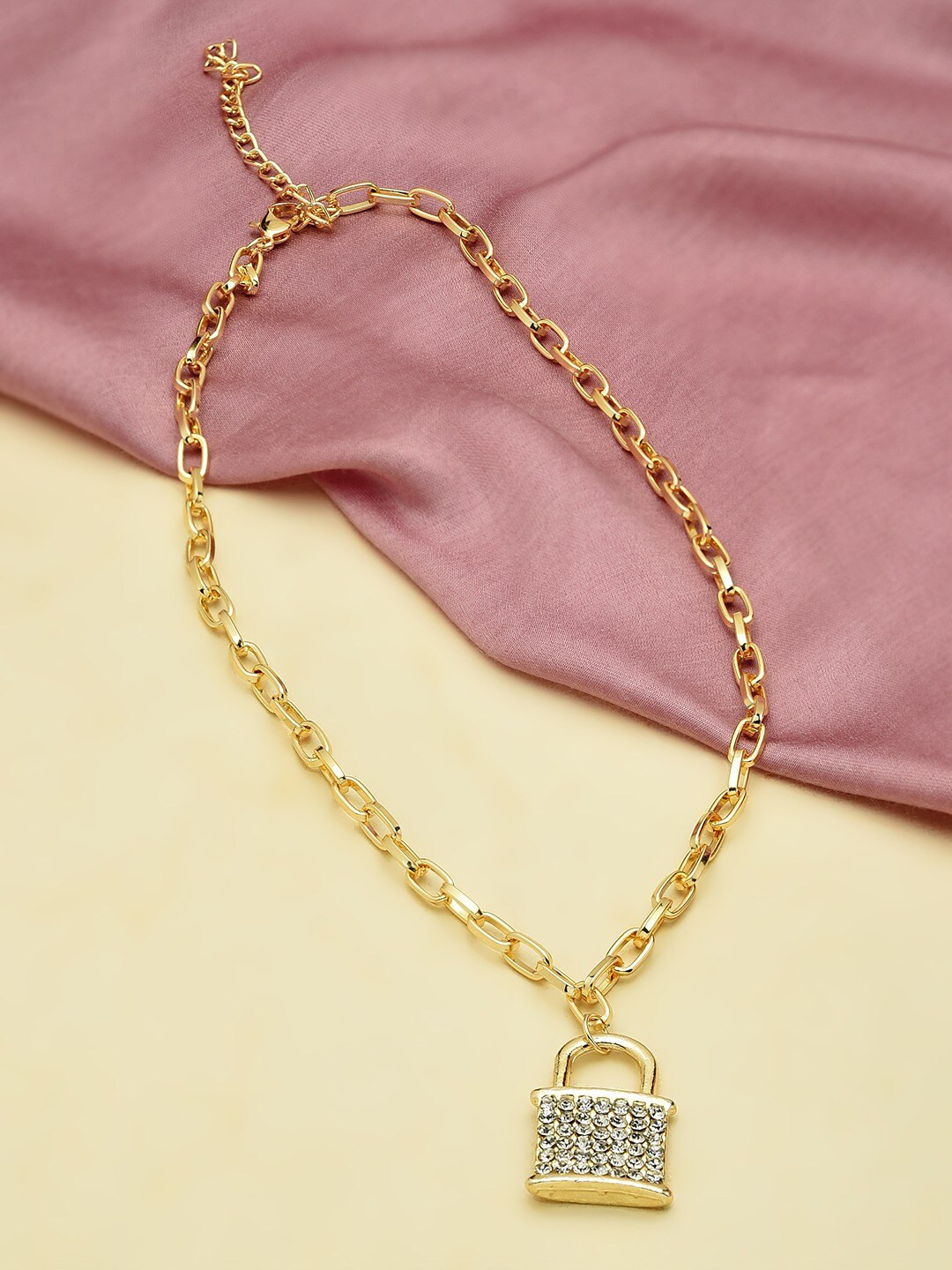 AMI Gold-Plated Lock Pendant With Linked Chain