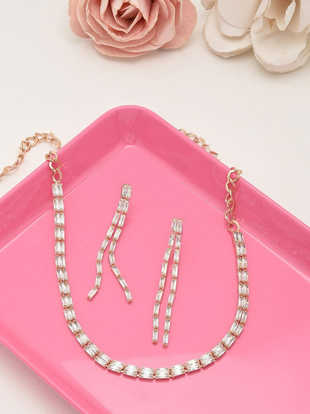 AMI Rose Gold-Plated CZ Studded Jewellery Set