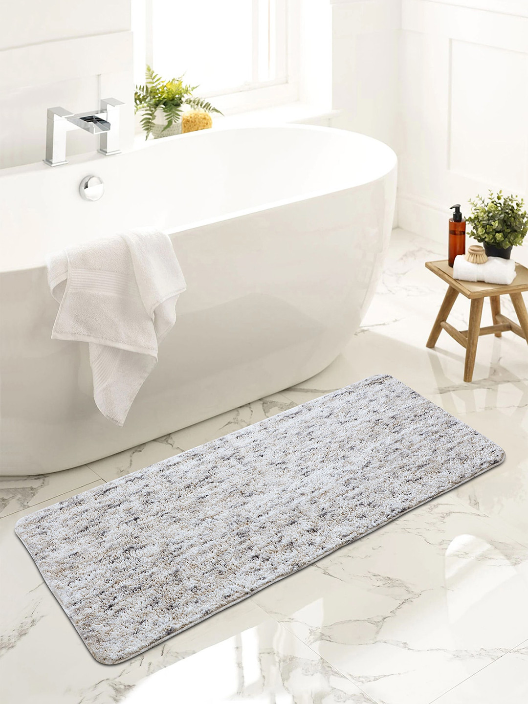 OBSESSIONS Beige Self-Design 1300 GSM Anti-Skid Bath Rug