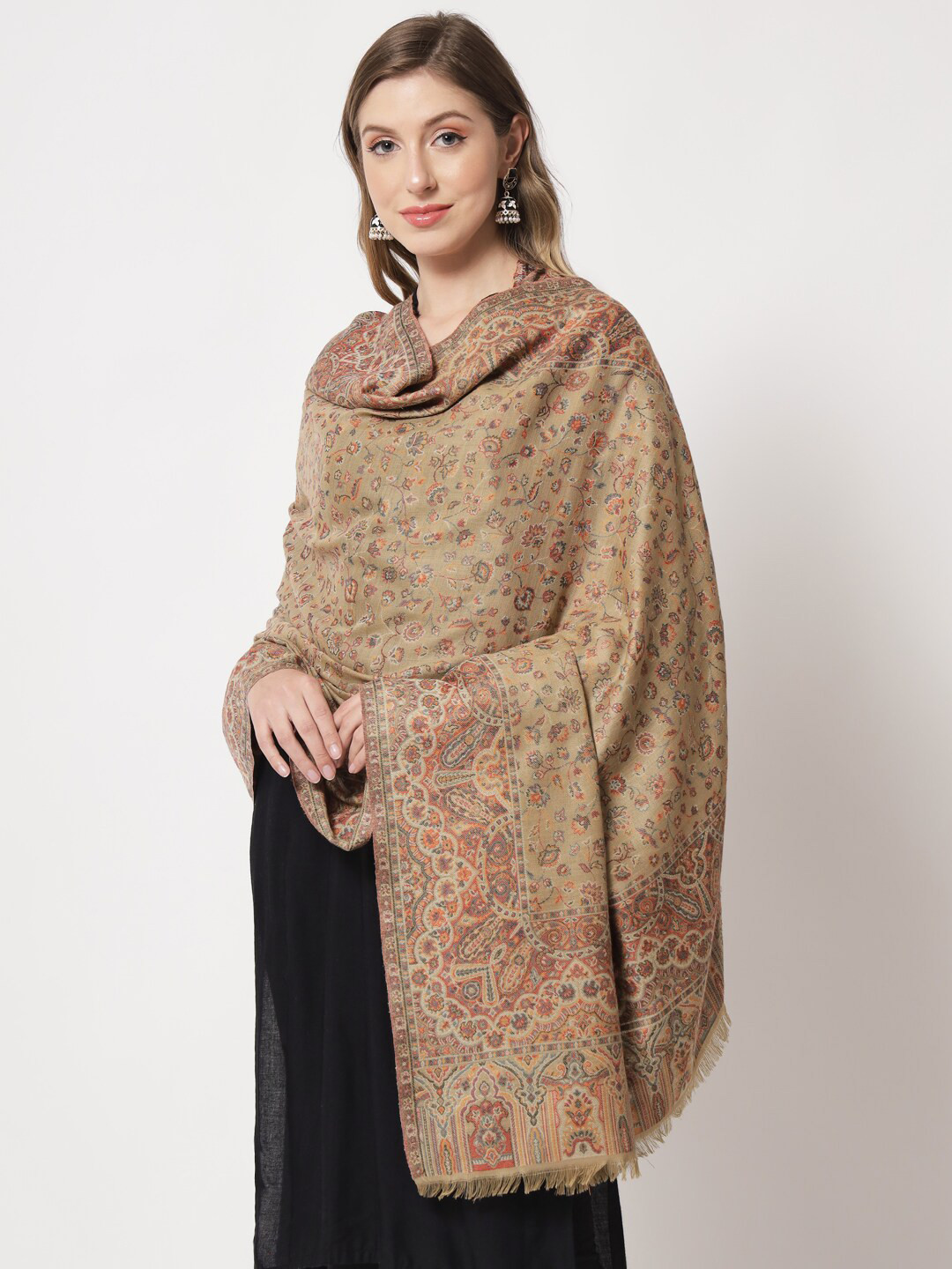 Zamour Women Woven Design Kani Wool Shawl