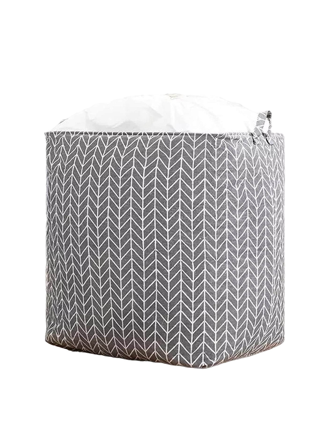 HOUSE OF QUIRK Grey & White Printed Cotton Waterproof Laundry Organiser 100 L