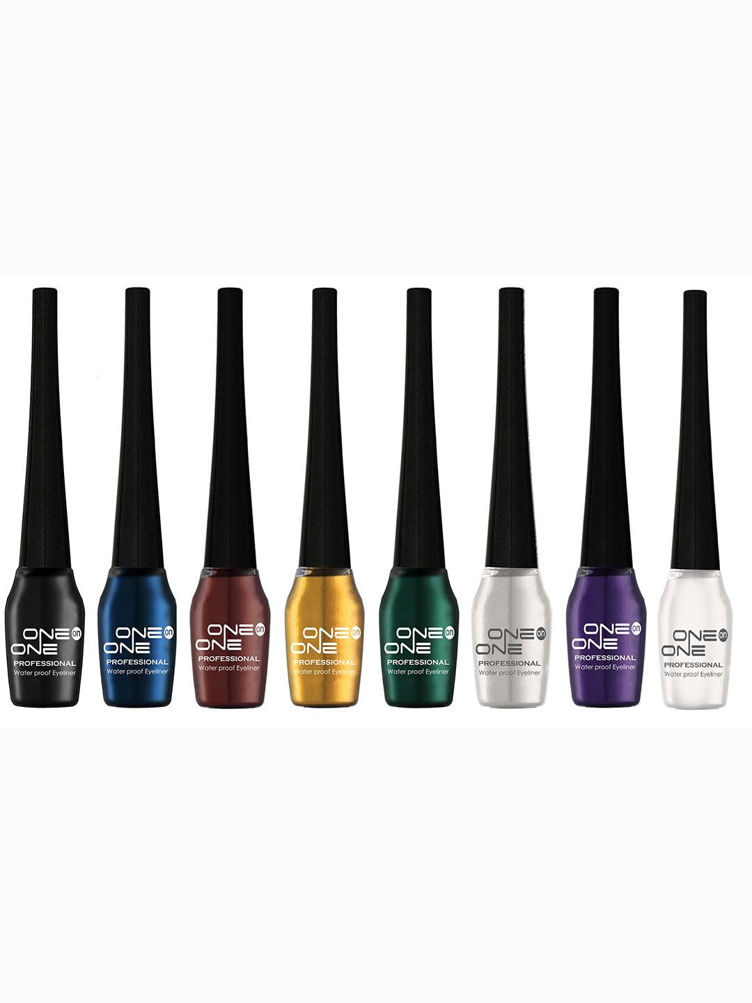 ONE on ONE Set Of 8 Professional Waterproof Glossy Liquid Eyeliner - 5 ml Each
