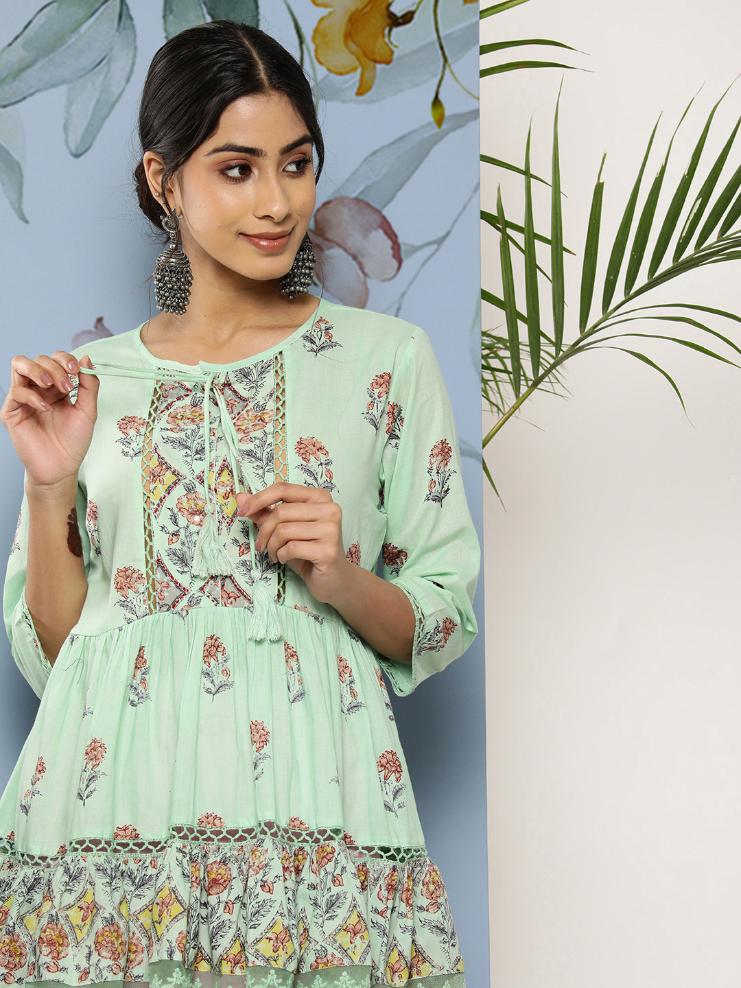 Juniper Floral Printed Gathered Detail Empire Tunic