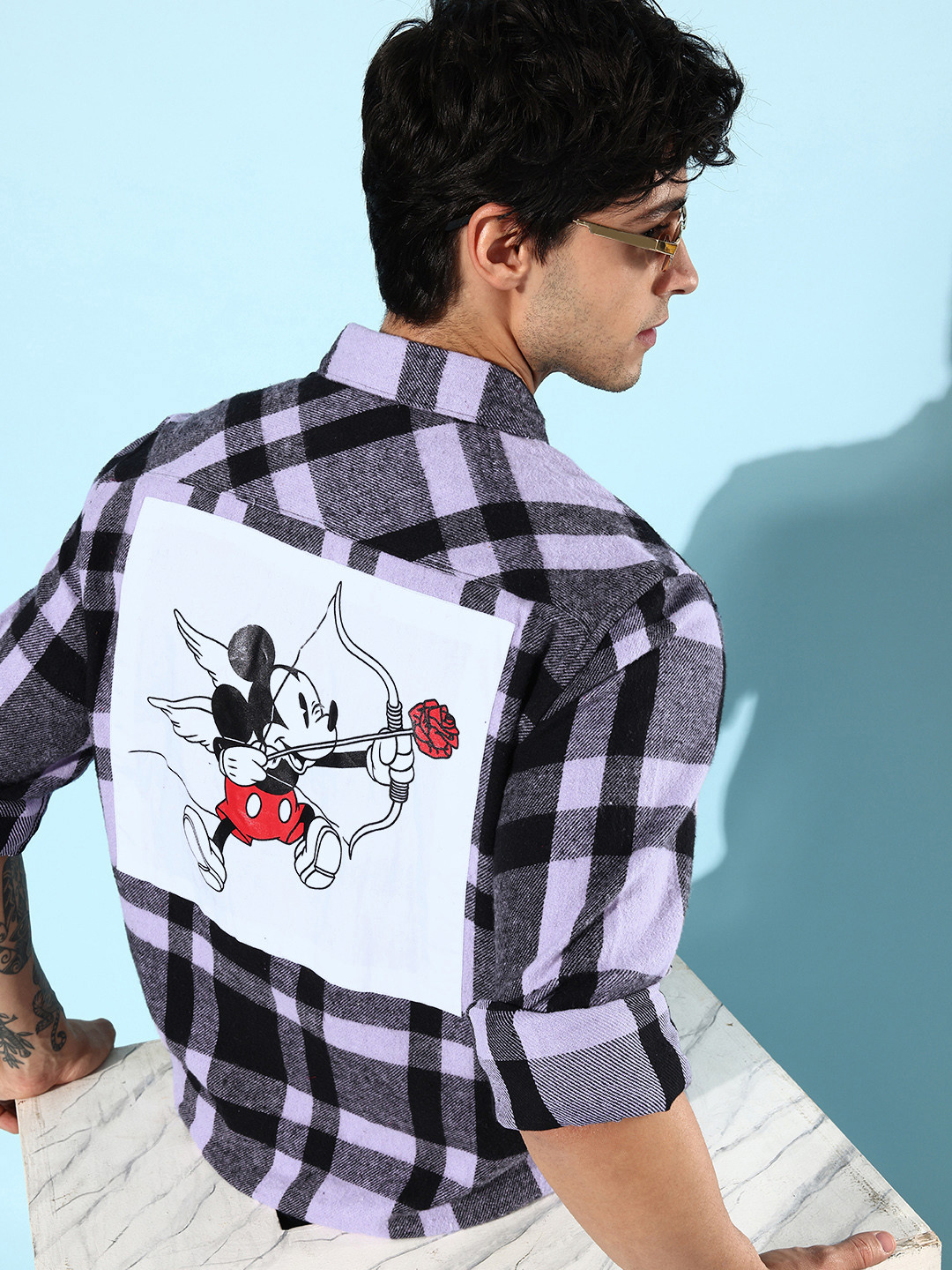 Kook N Keech Bold Black & Lavender Graphic Printed Infused Checks  Cotton Casual Shirt