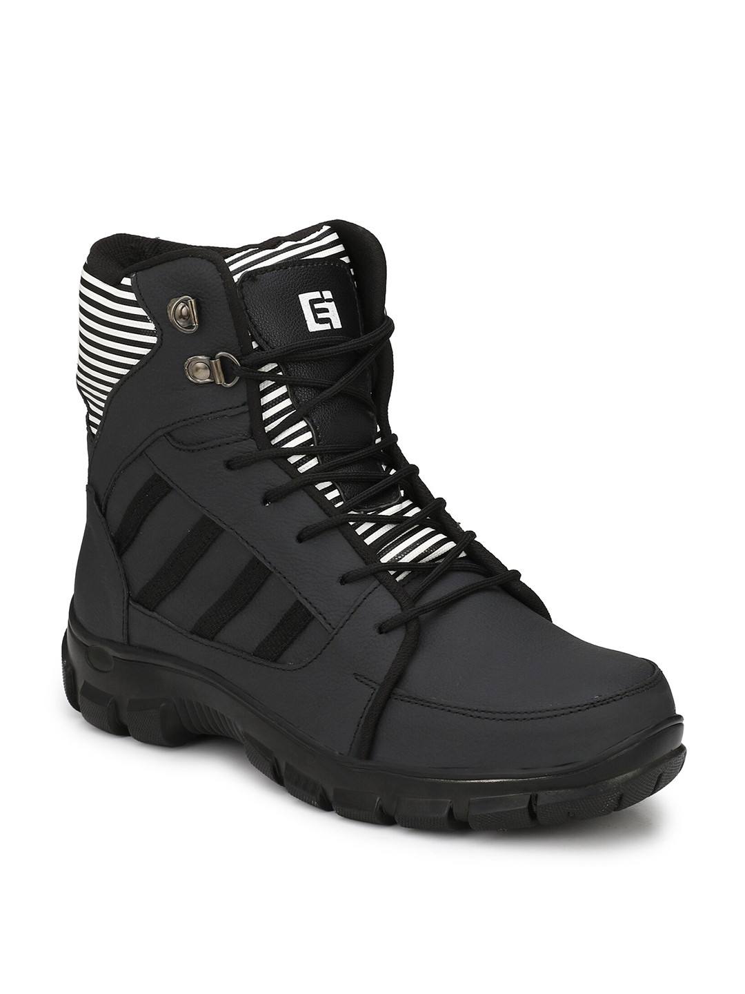 Eego Italy Men Striped Genuine Leather Steel Toe Safety Sports Boots