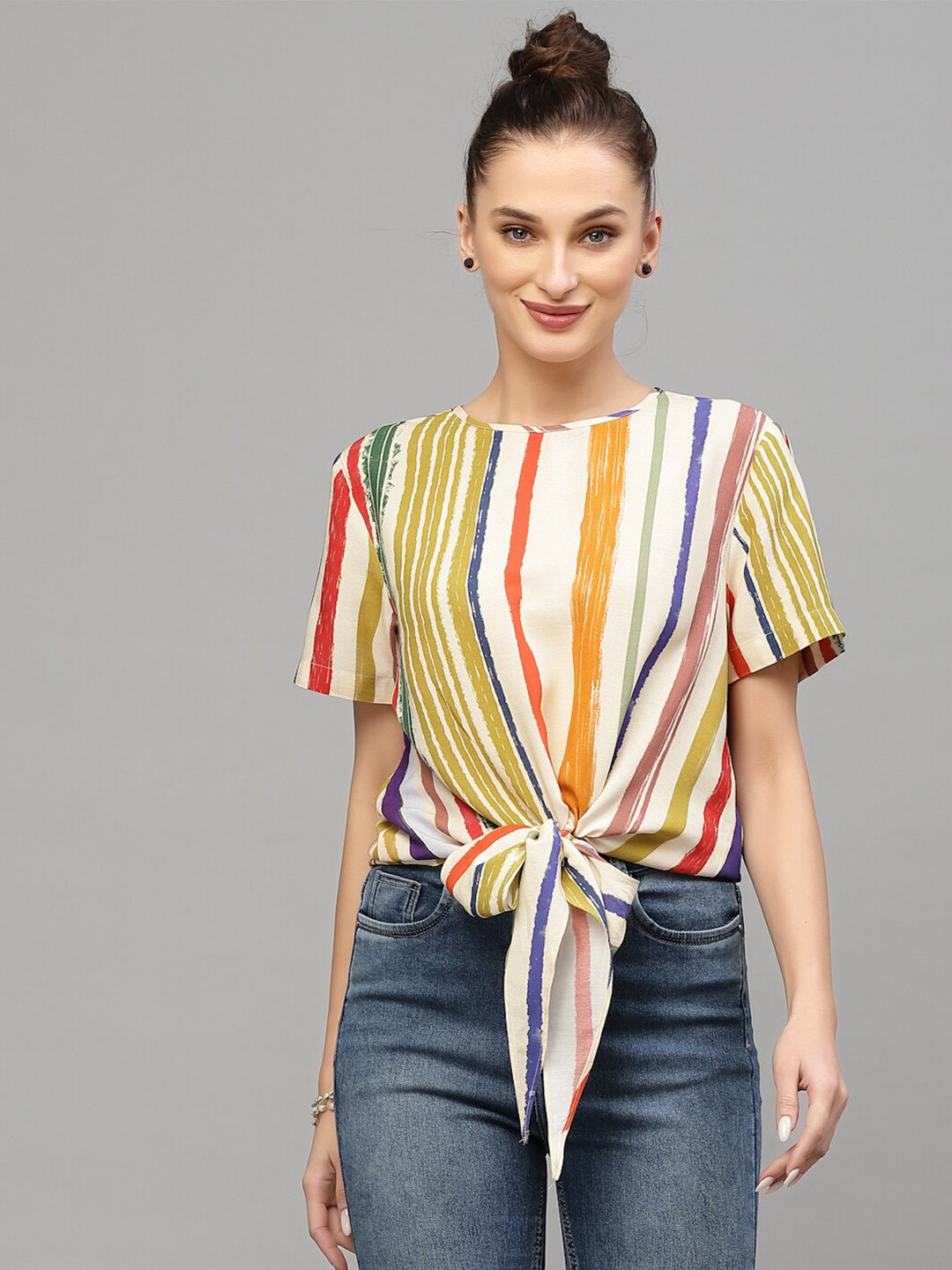 VALBONE Striped TieUp Detailed Regular Top