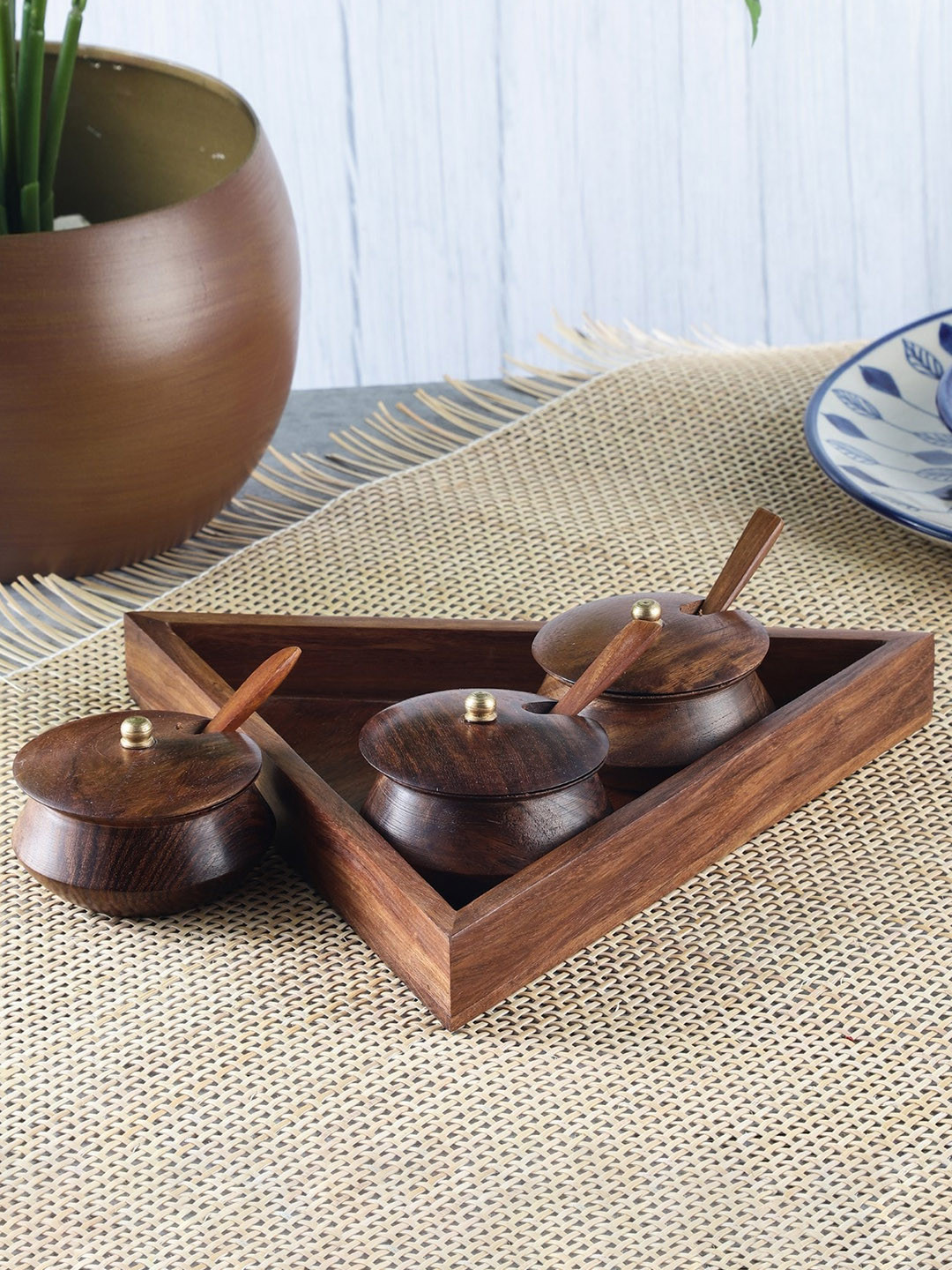 The Decor Mart Brown Set Of 3 Wooden Small Serving Katori
