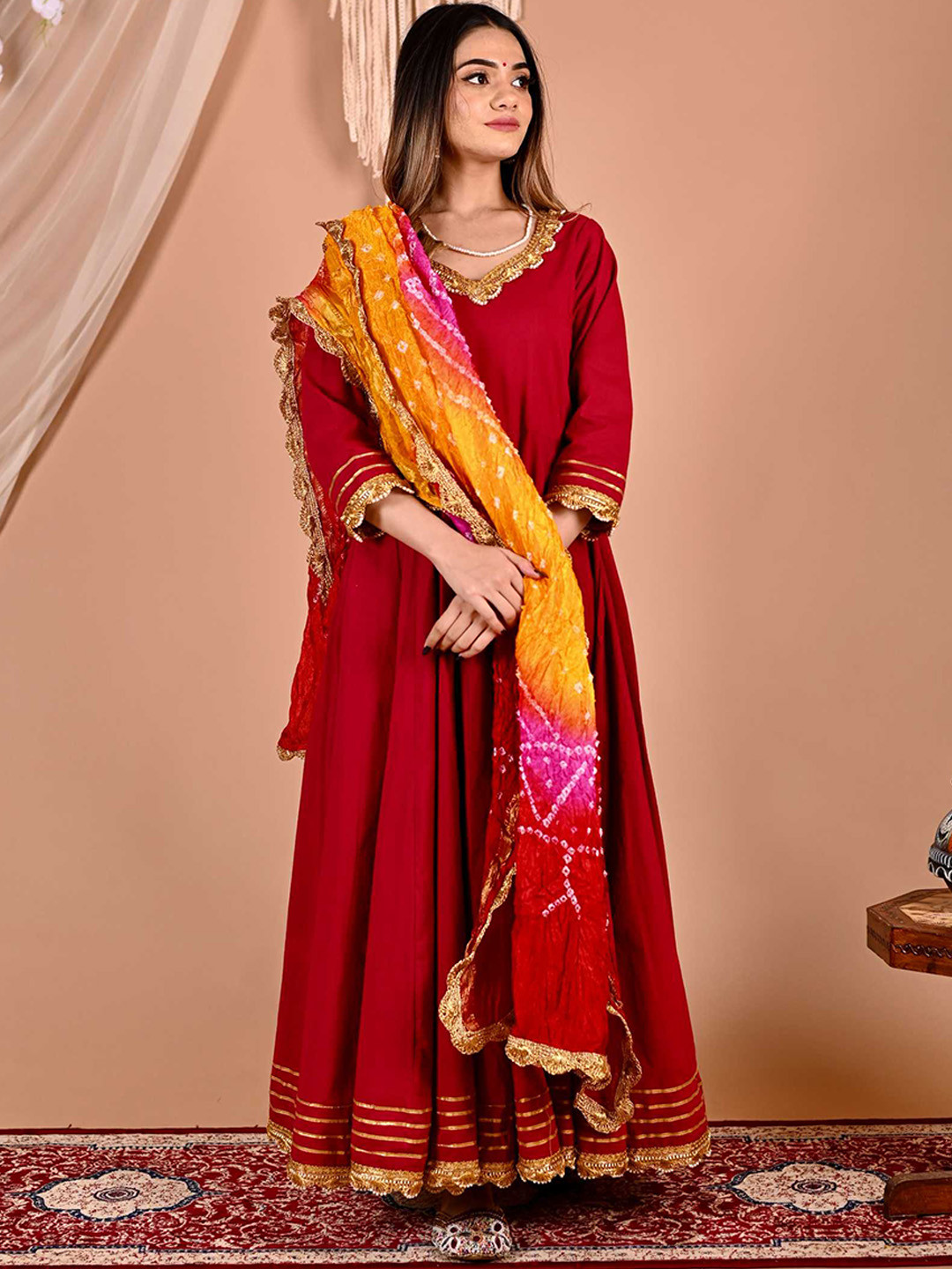 Calmna Women Floor Length Kurta with Trousers & Dupatta
