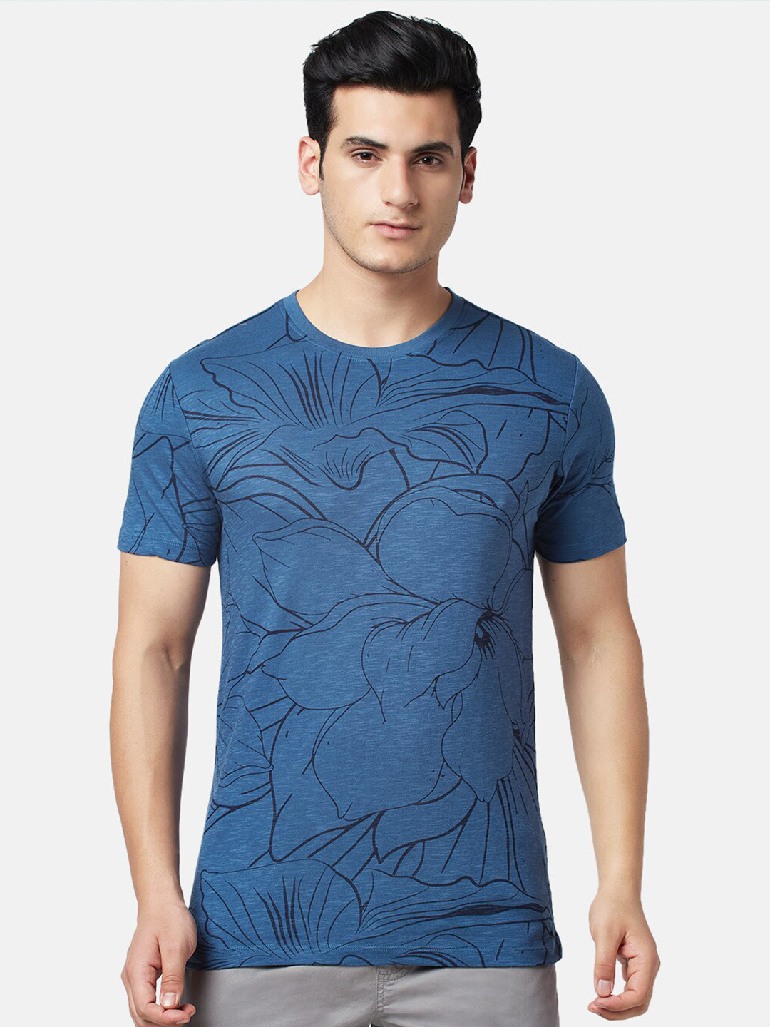 Urban Ranger by pantaloons Men Cotton Floral Printed Slim Fit T-shirt