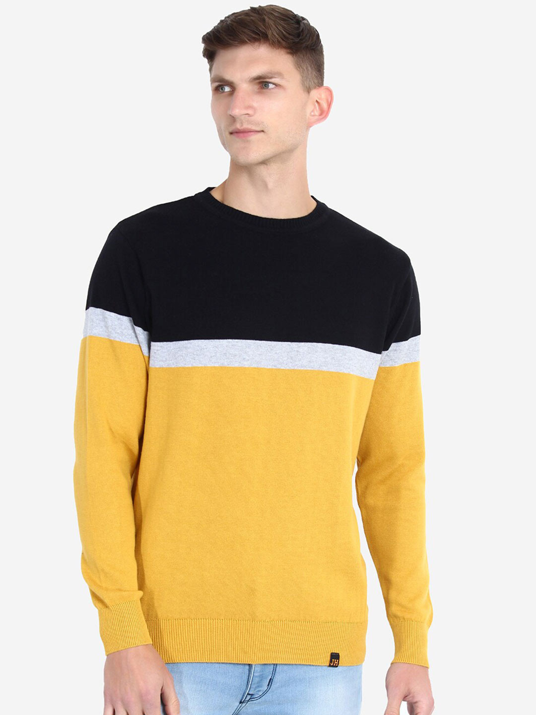 JoE Hazel Men Colourblocked Pure Cotton Pullover