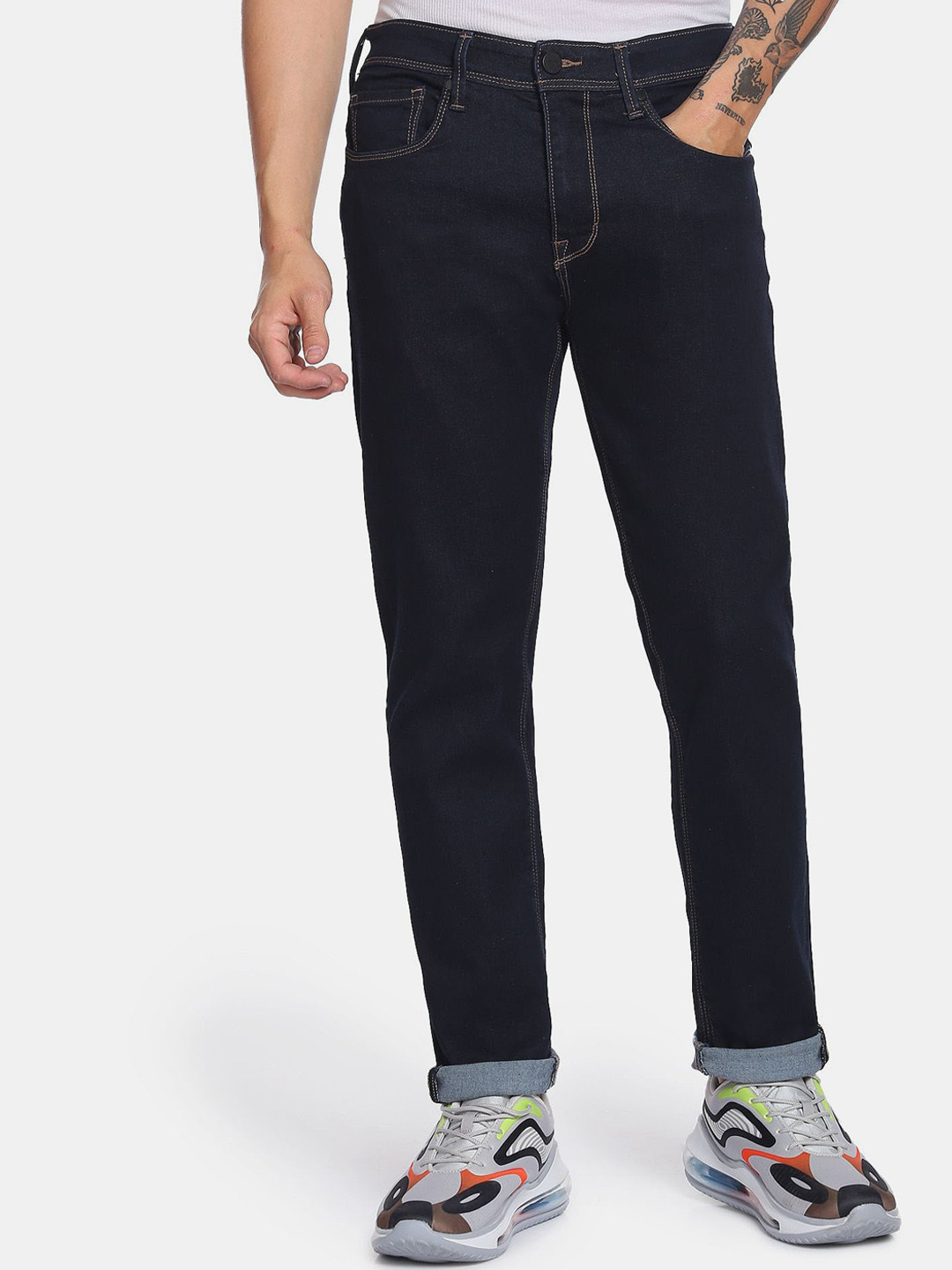 Flying Machine Mid Rise Slash Slim Tapered Fit Luxe F-Lite Jeans