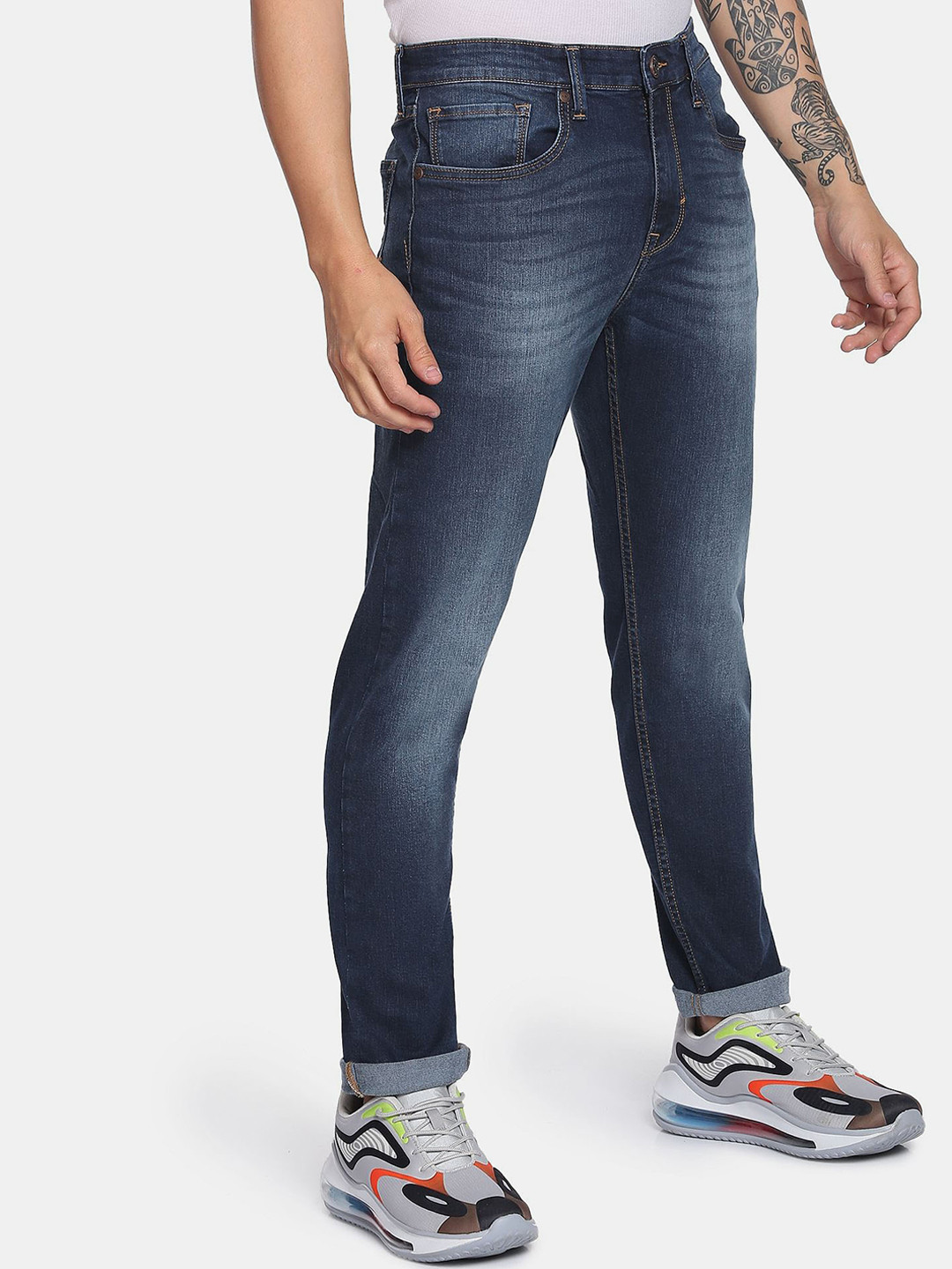 Flying Machine Stone Wash Slash Slim Tapered Fit Jeans